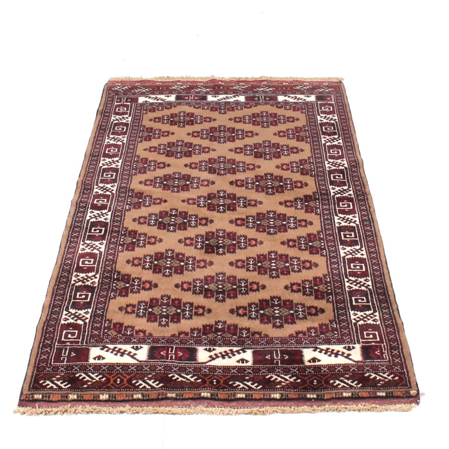 Vintage Hand-Knotted Persian Turkmen Rug