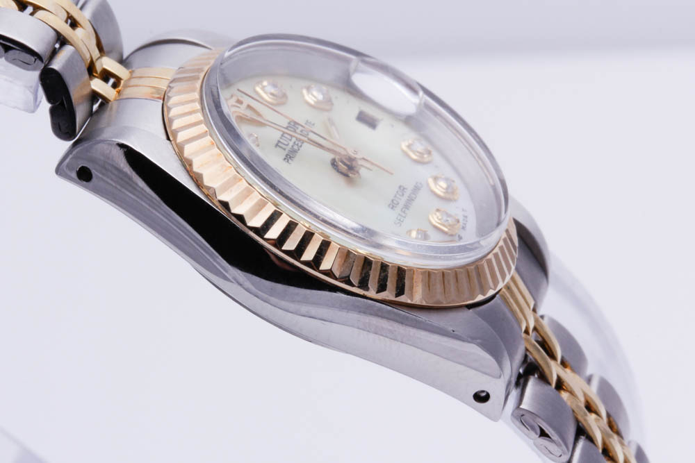 Tudor Rolex 18K Yellow Gold Stainless Steel Diamond Accented Watch