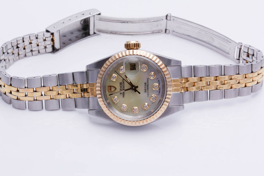 Tudor Rolex 18K Yellow Gold Stainless Steel Diamond Accented Watch