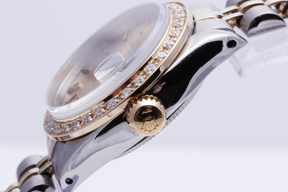 Rolex Date 14K Yellow Gold Stainless Steel Diamond Accented Watch