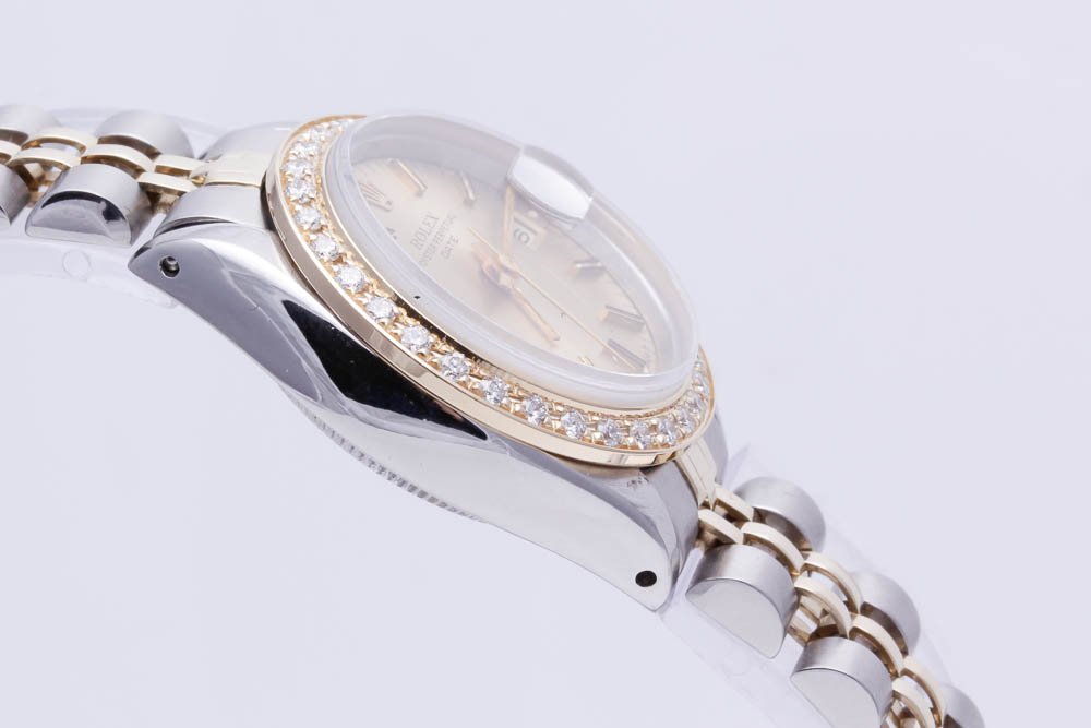 Rolex Date 14K Yellow Gold Stainless Steel Diamond Accented Watch