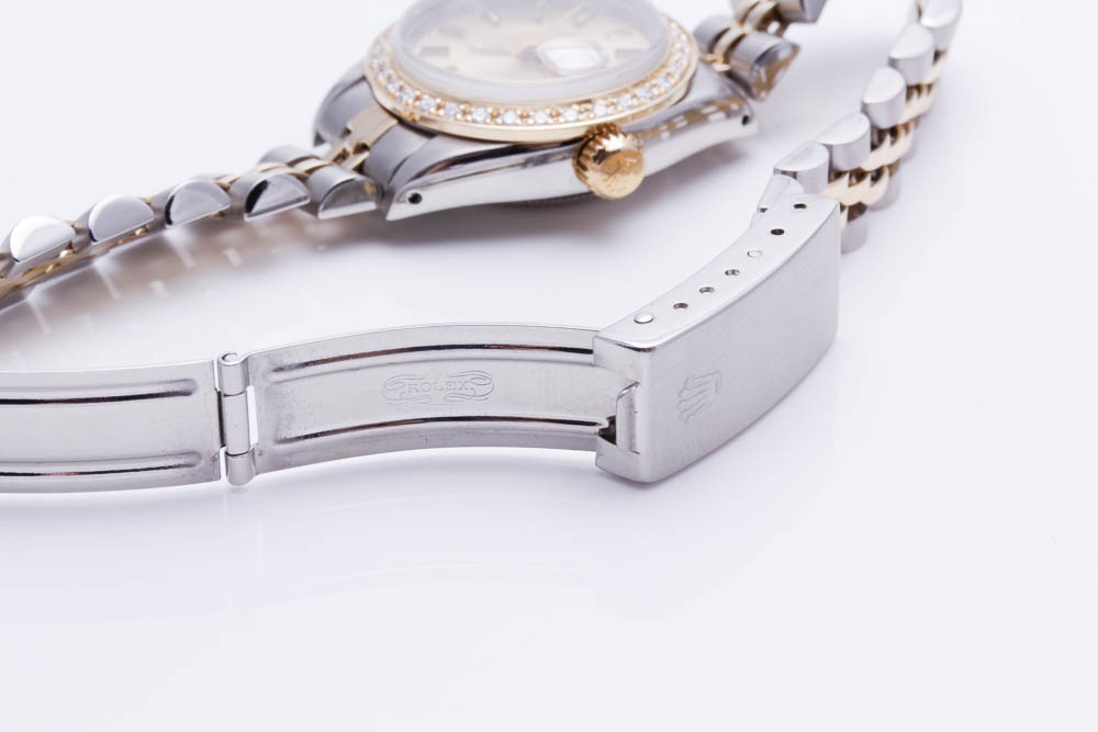 Rolex Date 14K Yellow Gold Stainless Steel Diamond Accented Watch