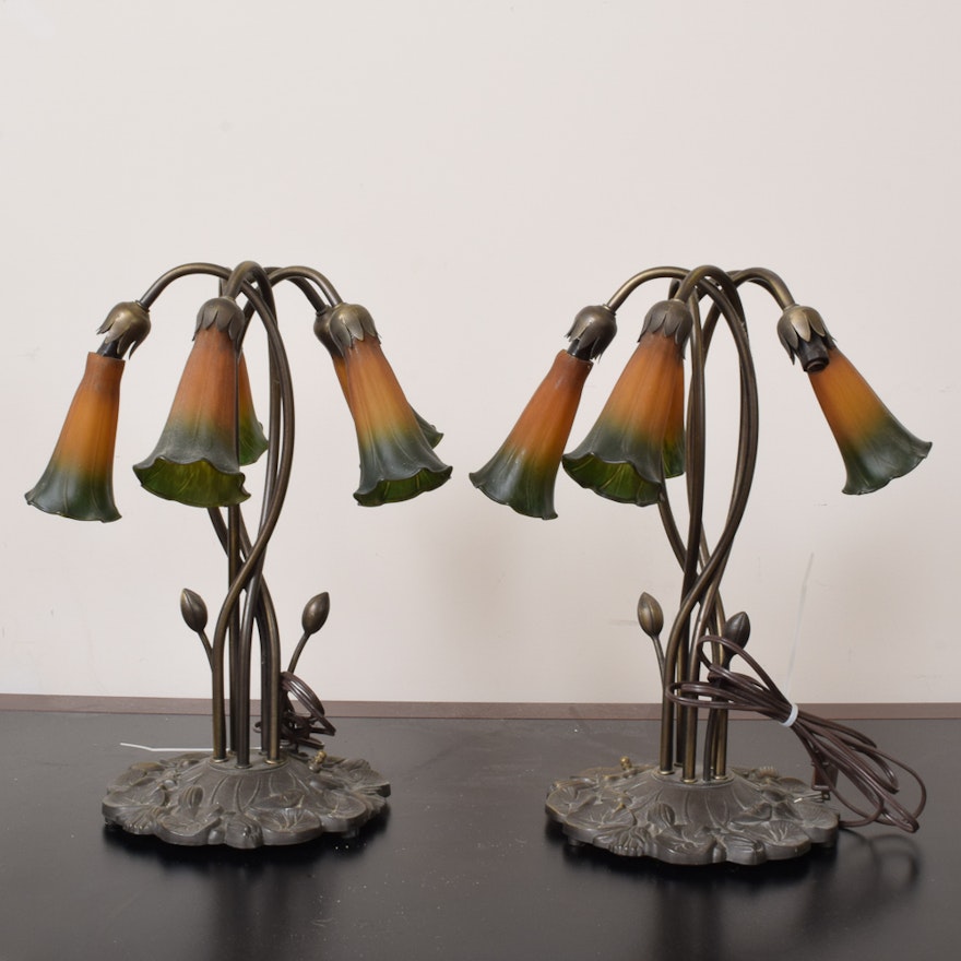 Art Nouveau Style Floral Accent Lamps