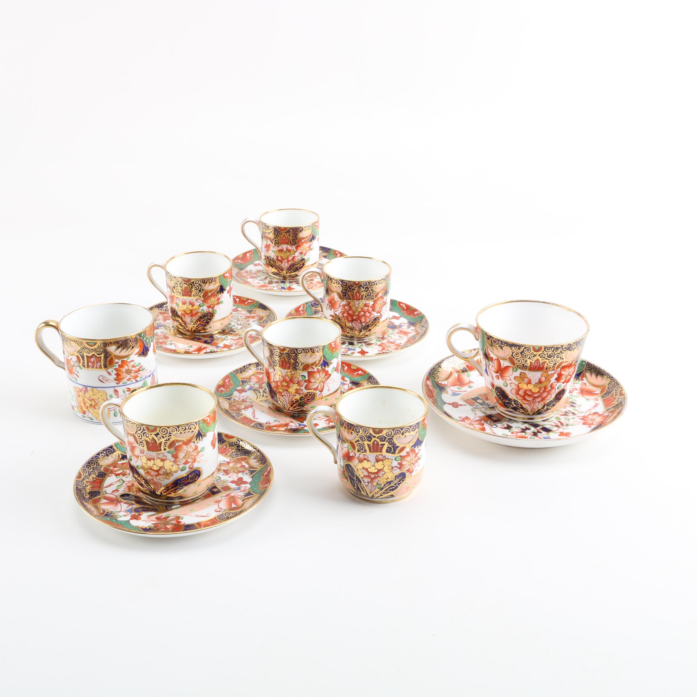 Antique Regency Spode Imari Coffee Can with Copeland Demitasse Cups and Saucers