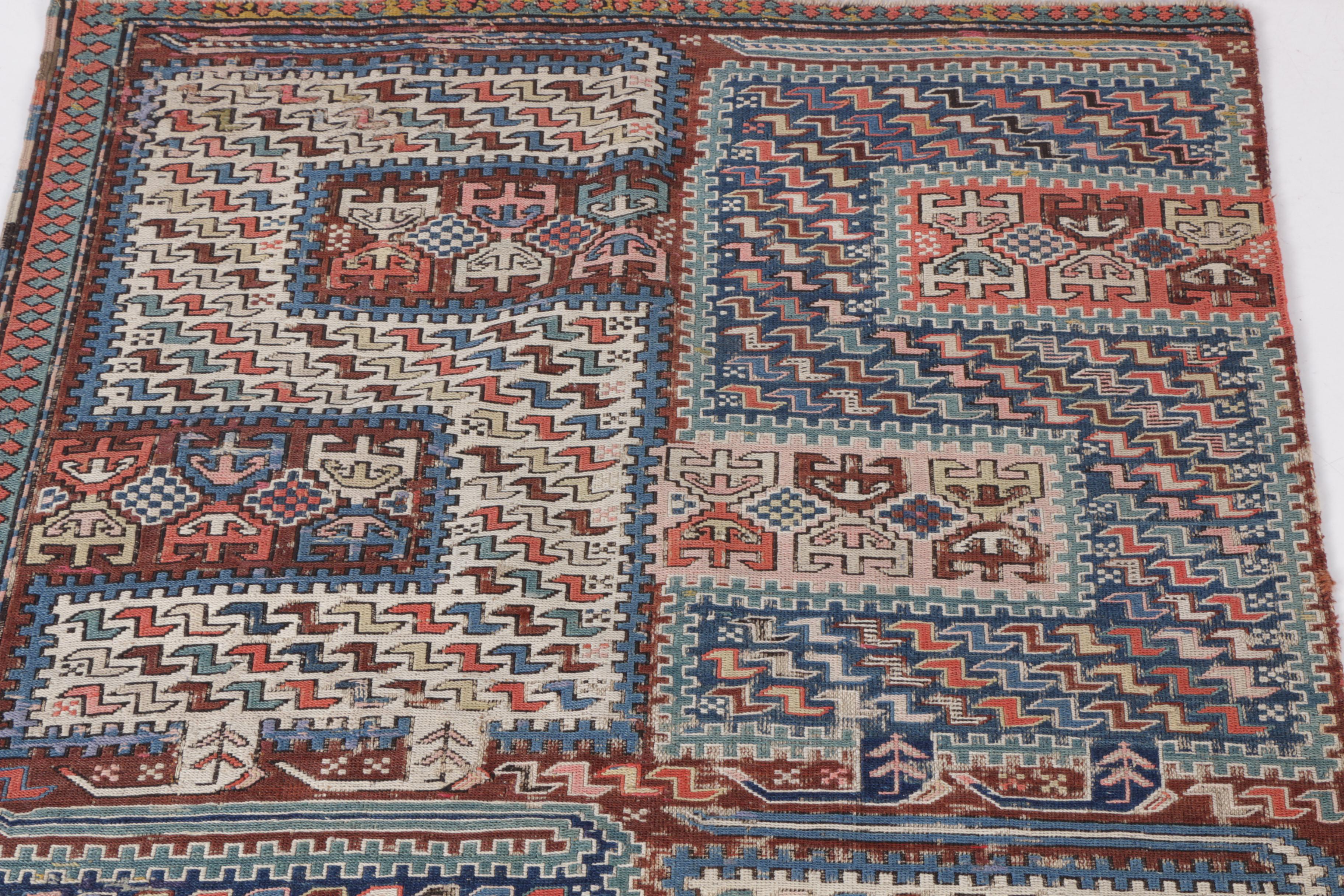 Hand-Knotted Caucasian Karabagh Soumak Verneh Rug Wall Hanging