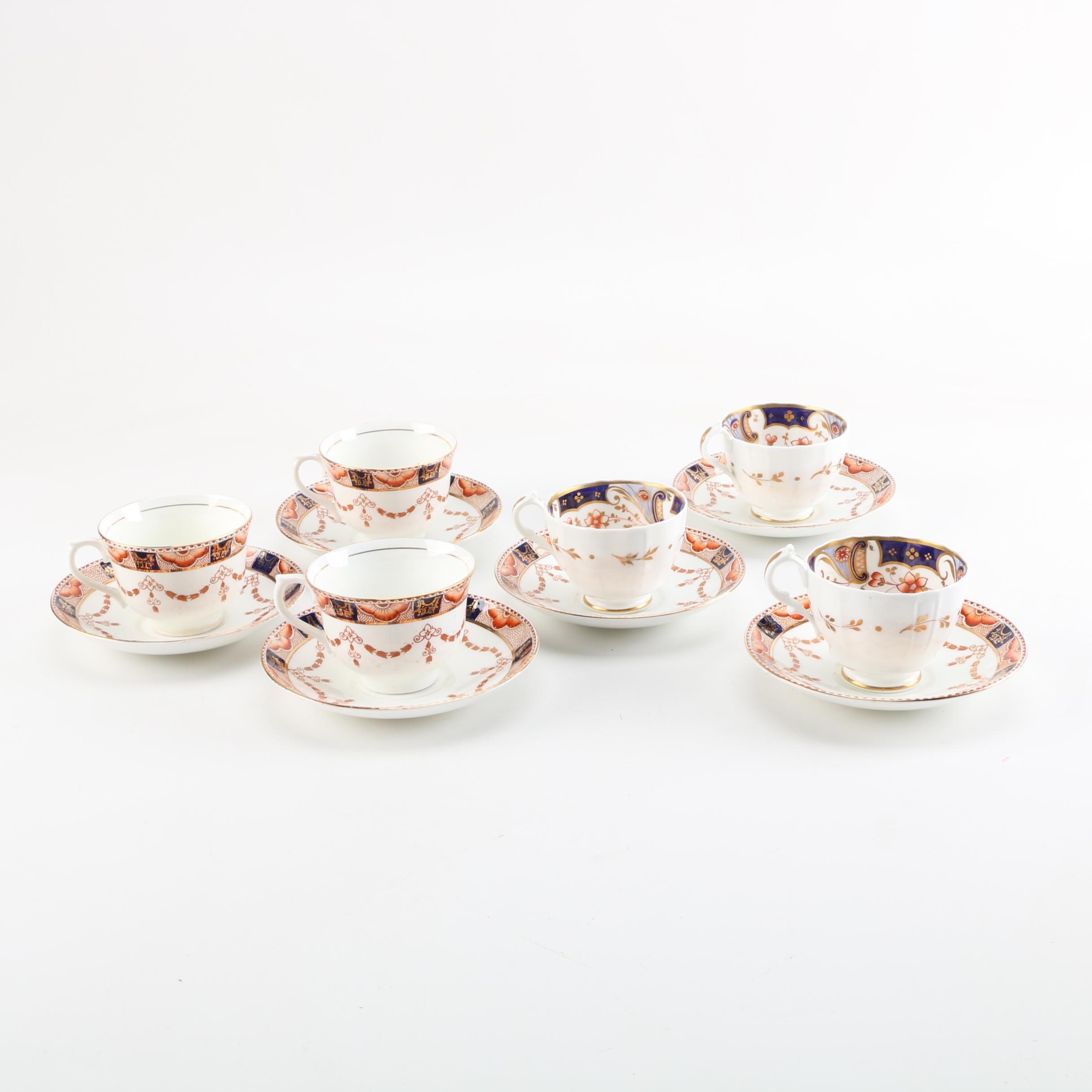 English Imari Teacups and Saucers Including Colclough