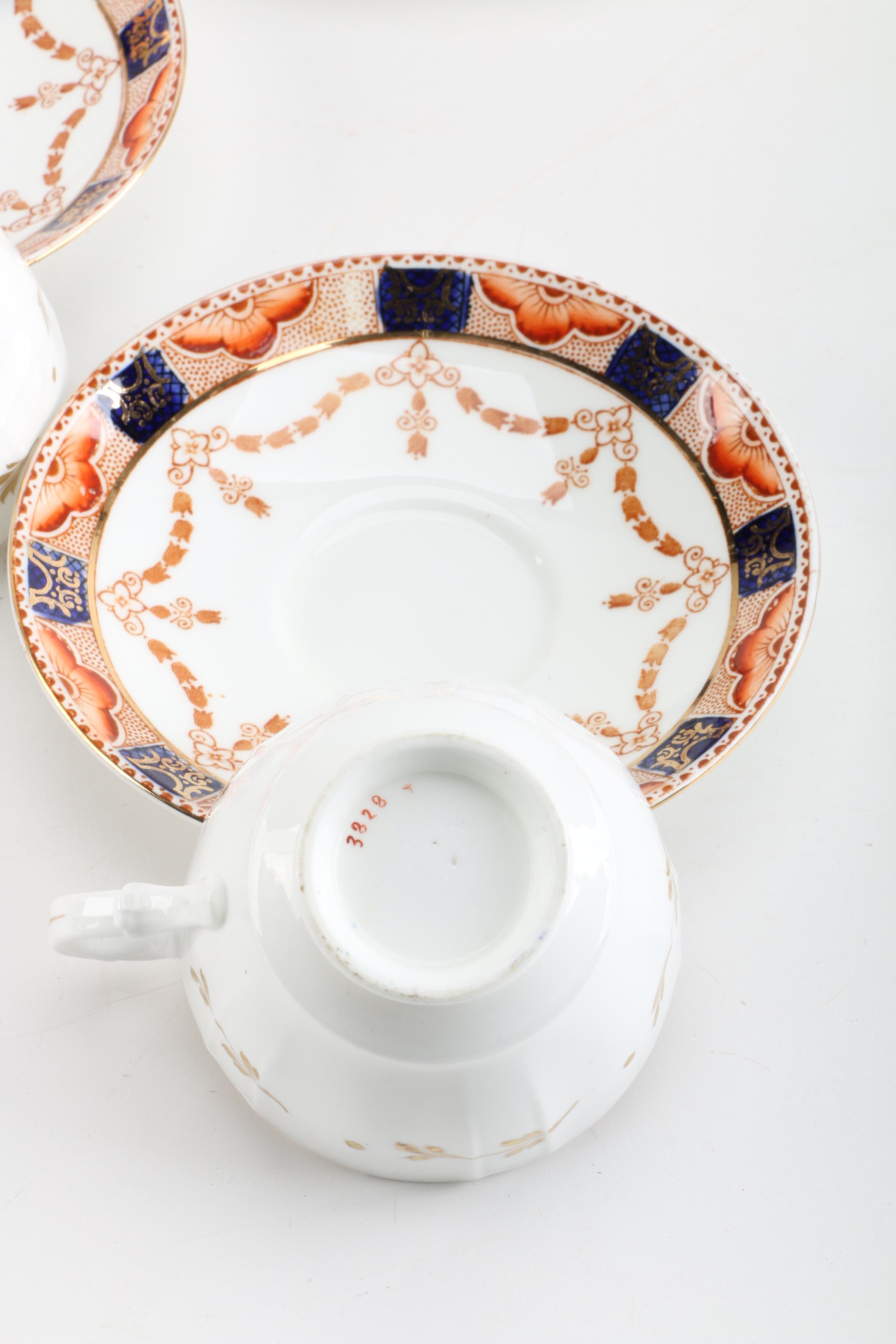English Imari Teacups and Saucers Including Colclough