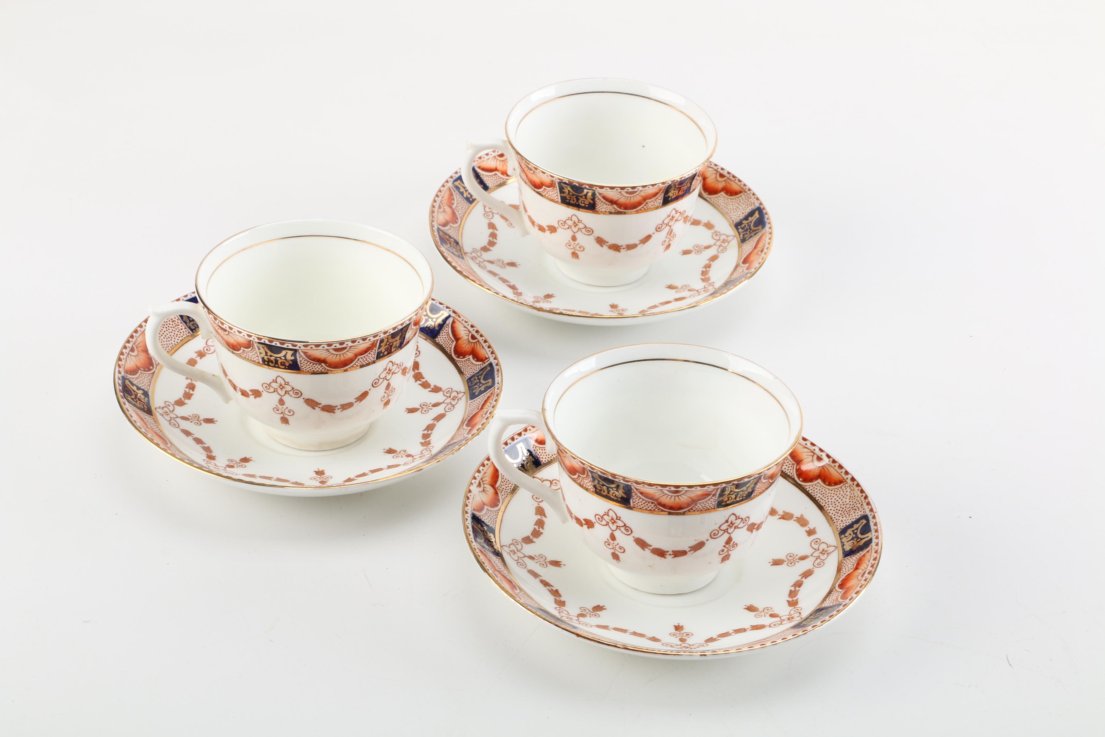 English Imari Teacups and Saucers Including Colclough