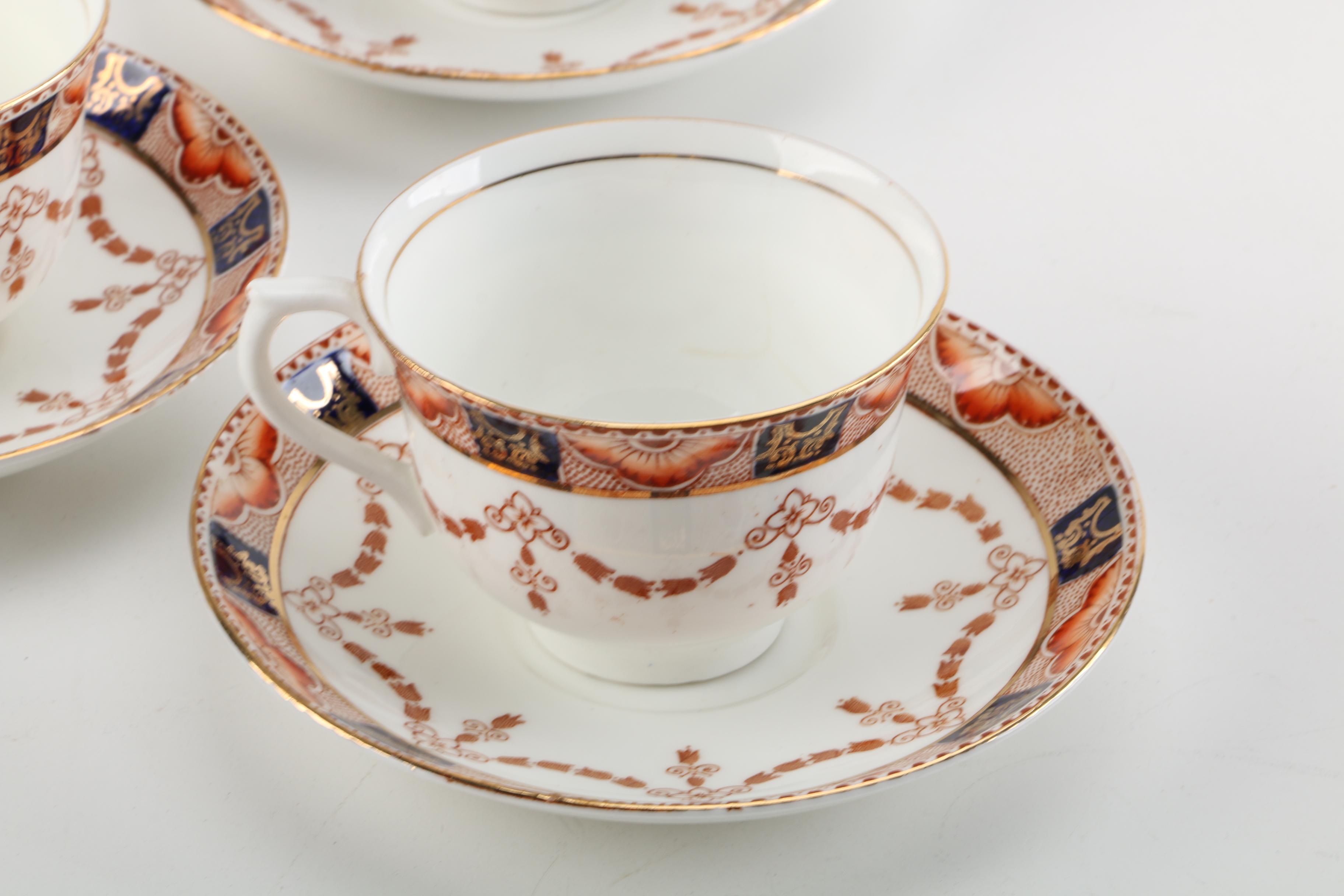 English Imari Teacups and Saucers Including Colclough
