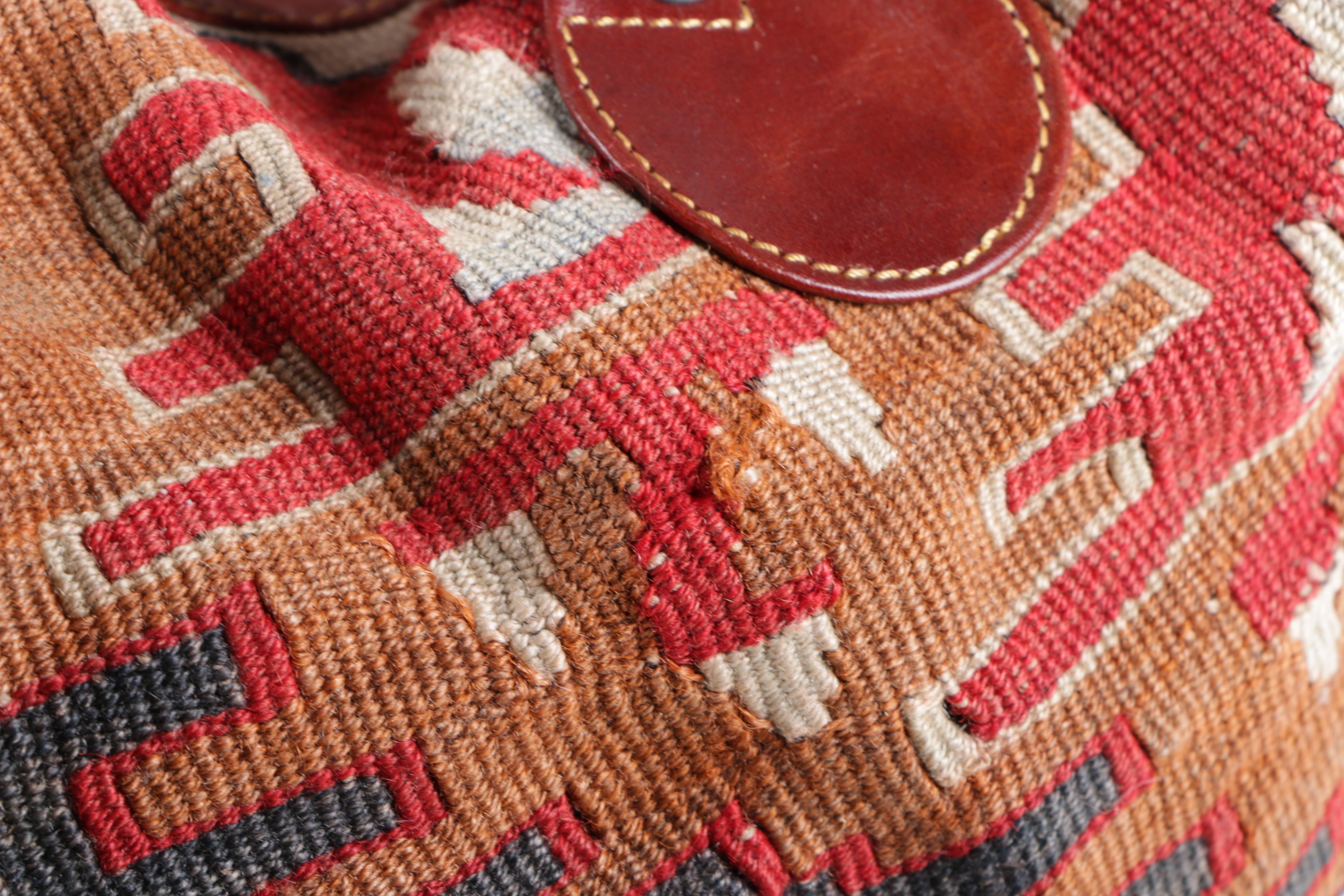 Turkish Leather and Handwoven Kilim Wool Duffel Bag