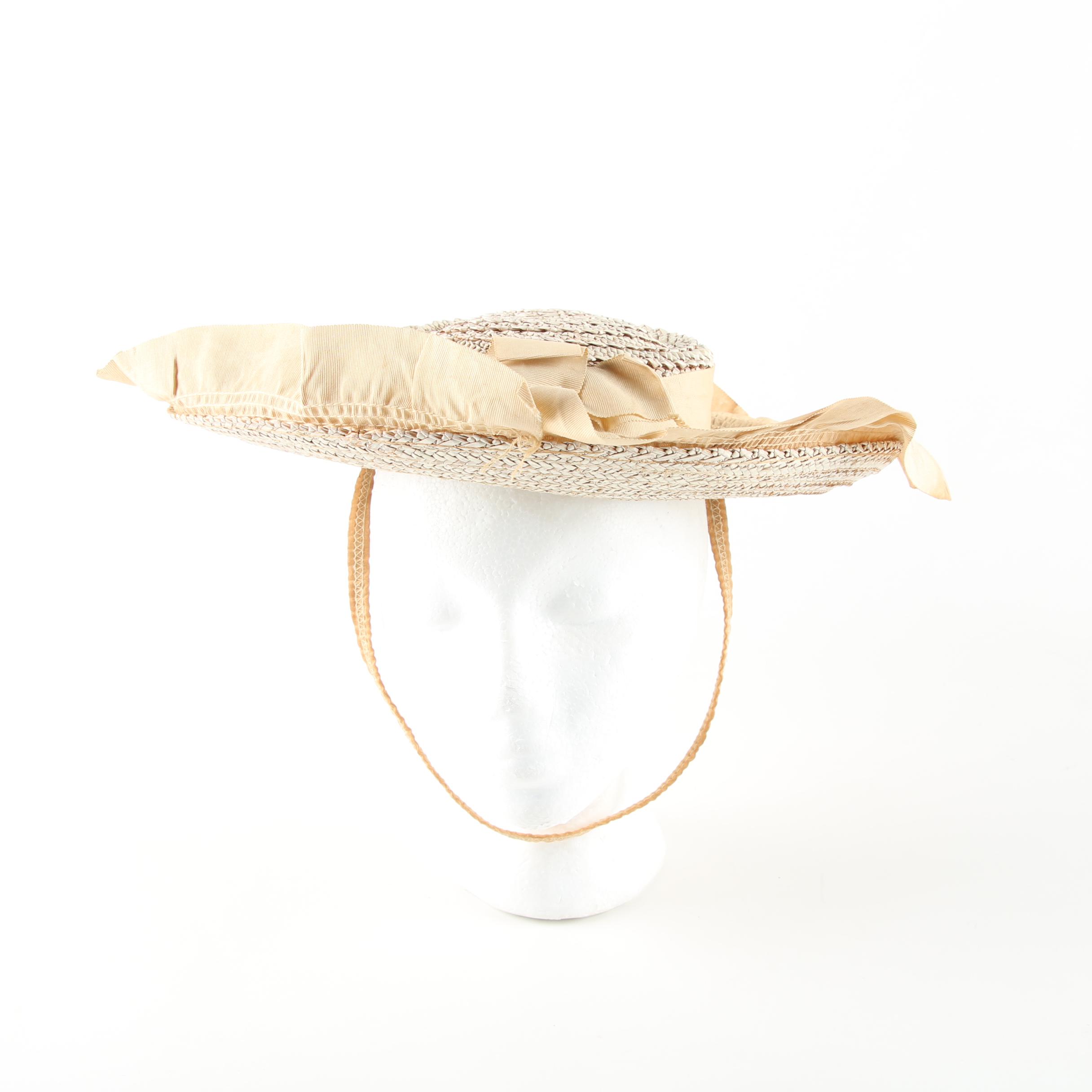 Girls' Vintage Woven Straw Sun Hat with Grosgrain Ribbon