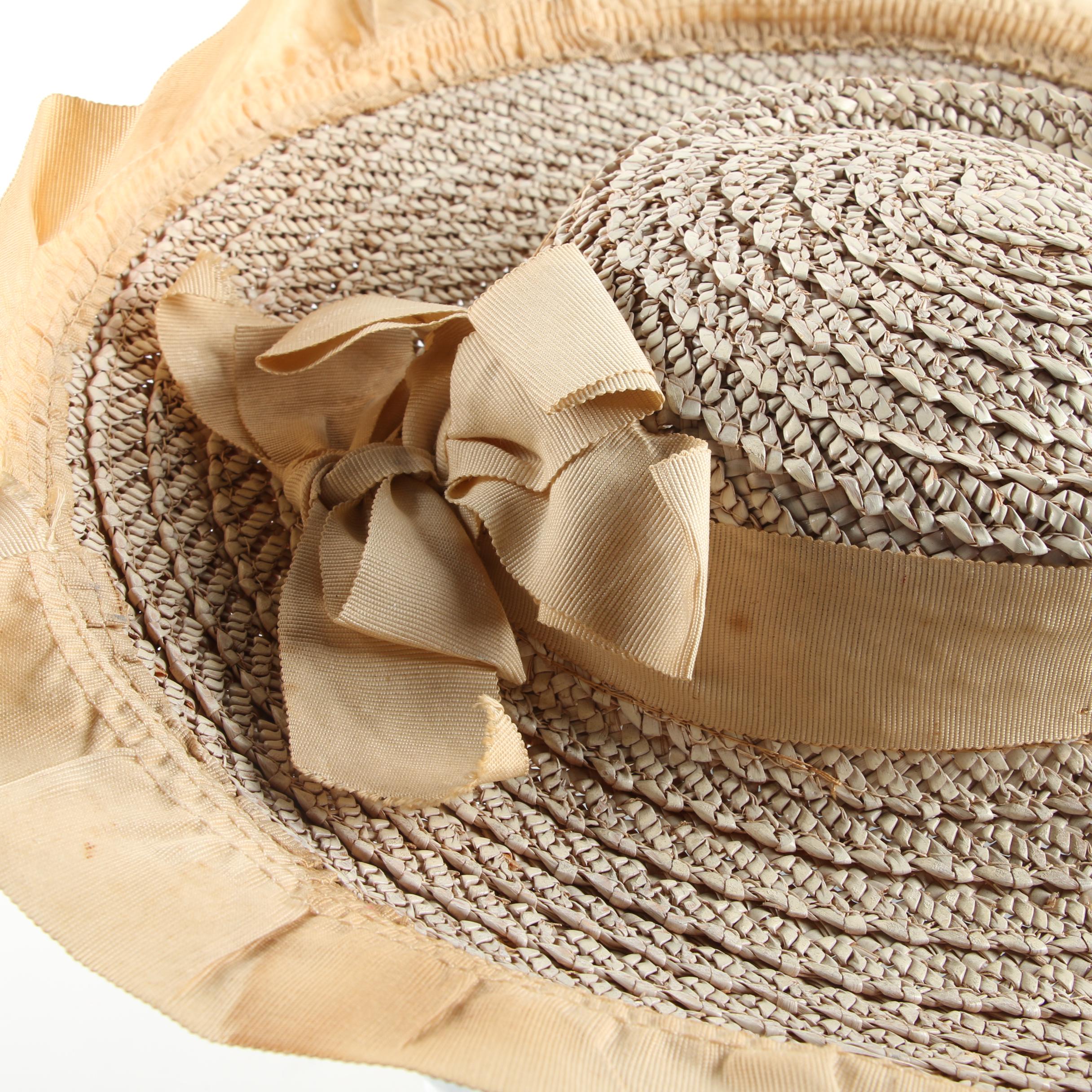 Girls' Vintage Woven Straw Sun Hat with Grosgrain Ribbon