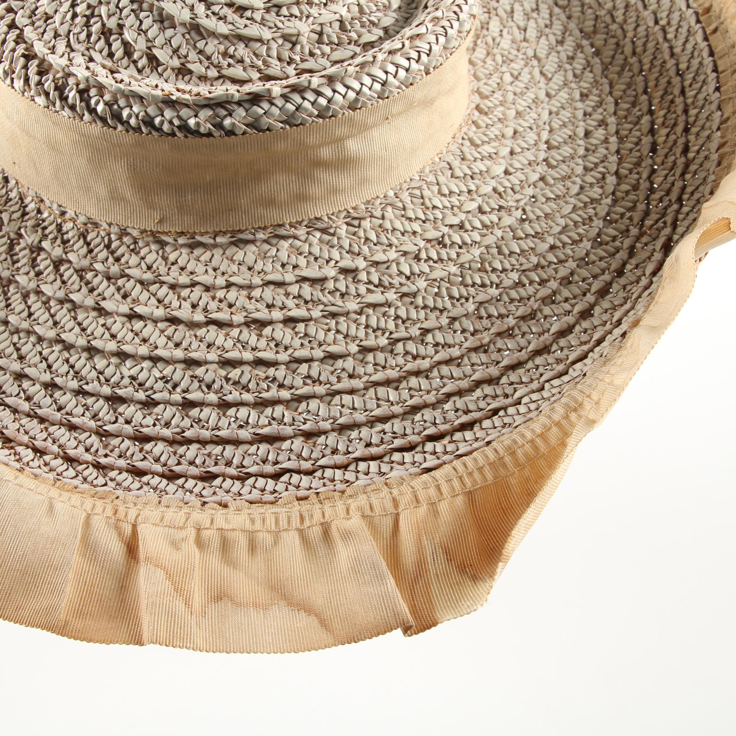 Girls' Vintage Woven Straw Sun Hat with Grosgrain Ribbon