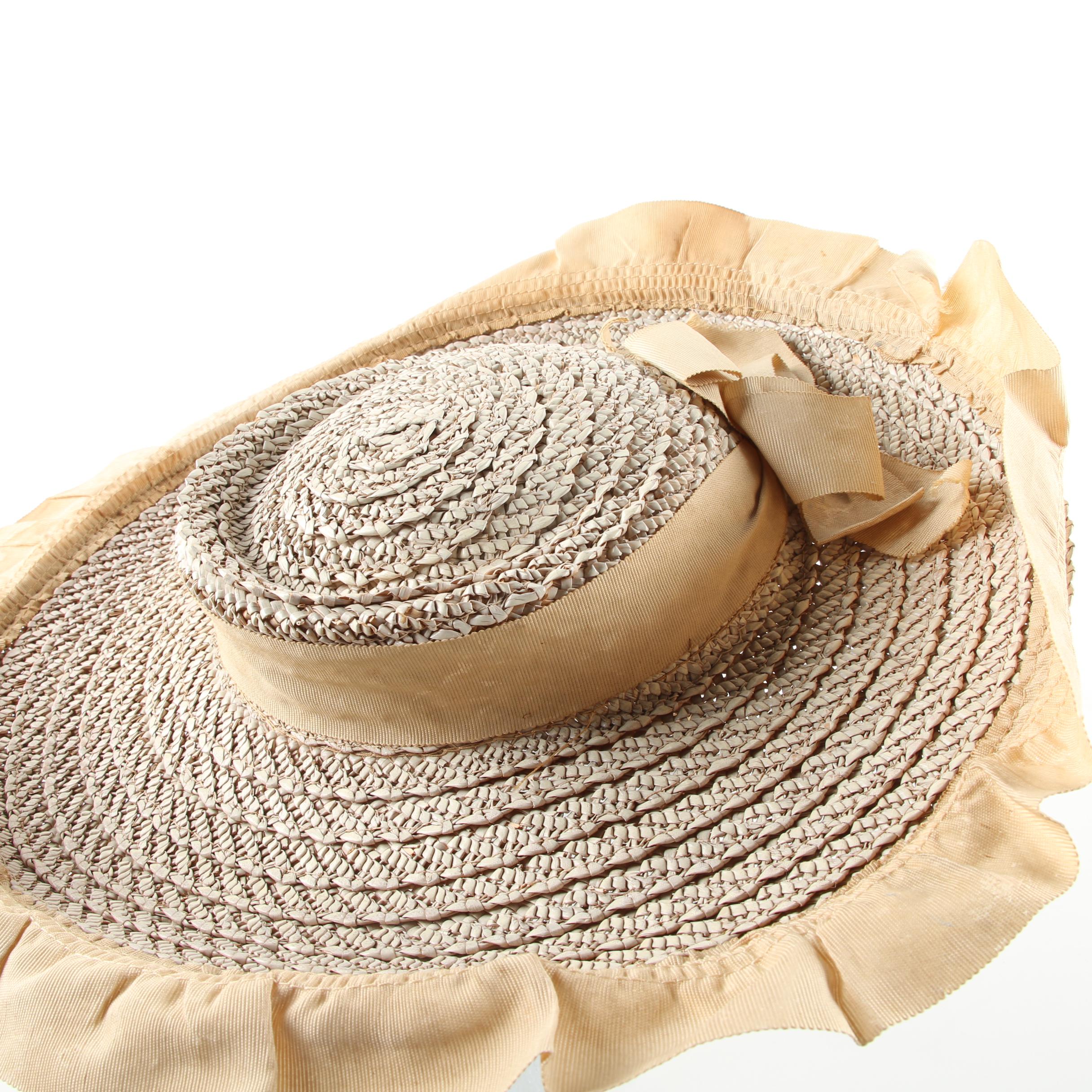 Girls' Vintage Woven Straw Sun Hat with Grosgrain Ribbon