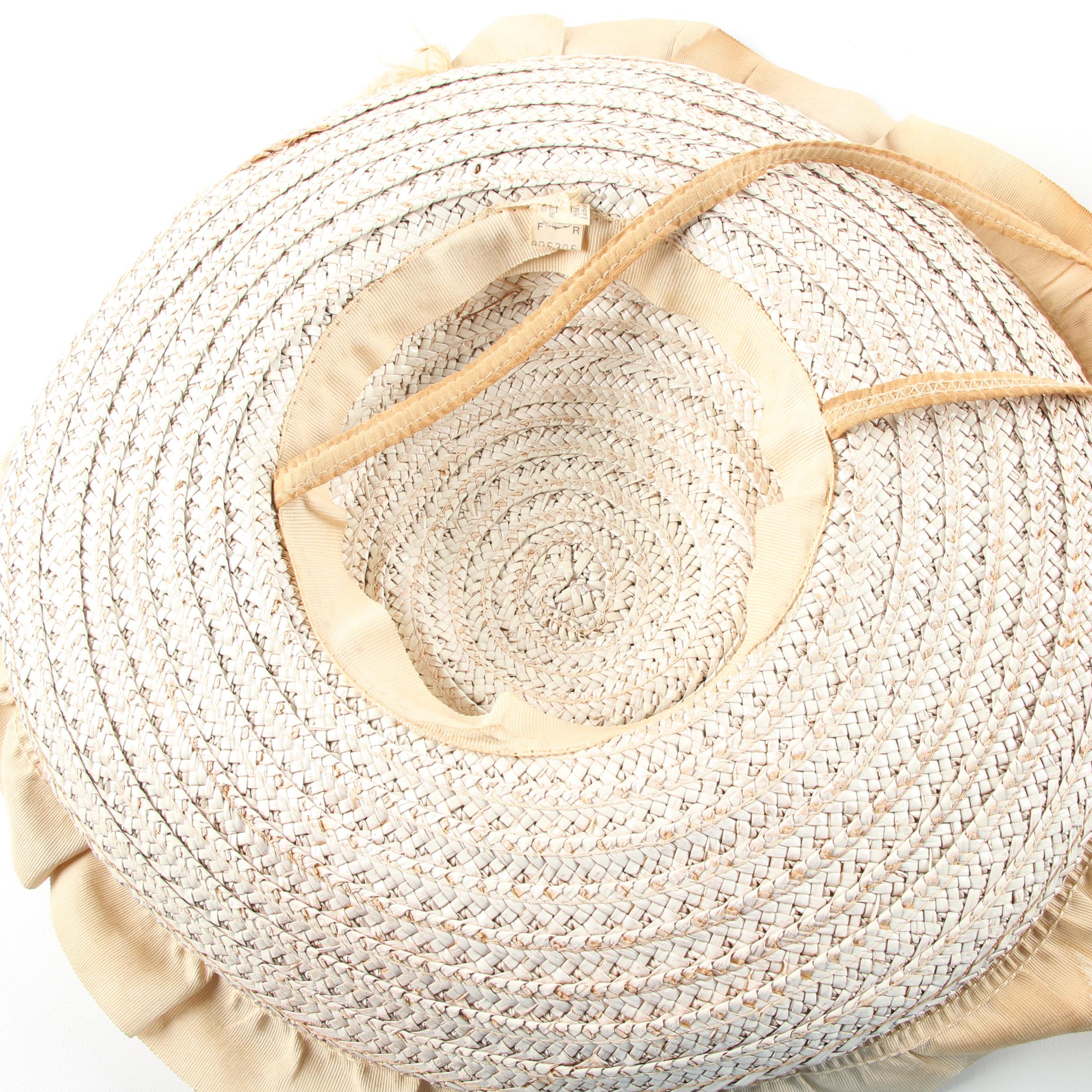 Girls' Vintage Woven Straw Sun Hat with Grosgrain Ribbon