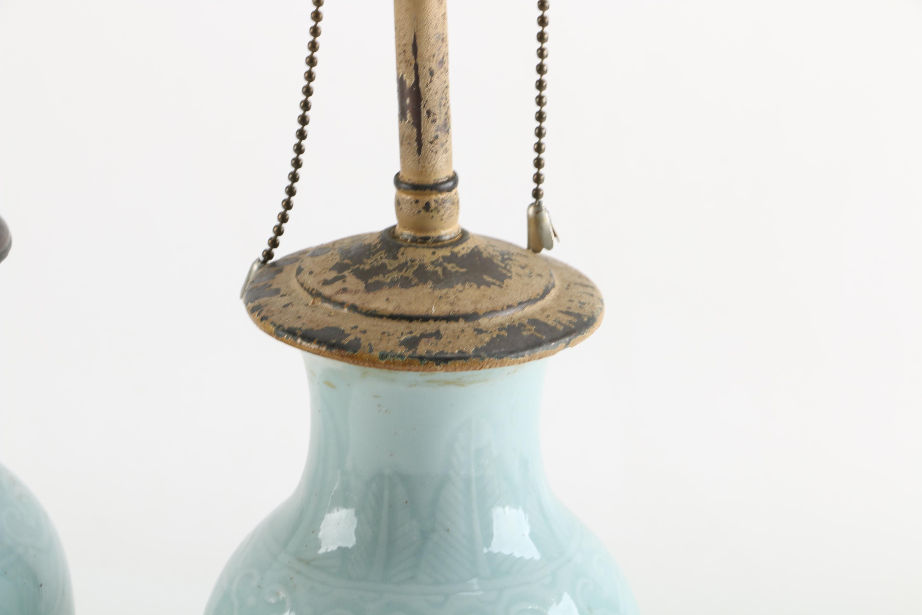 Chinese Celadon Ceramic Table Lamps