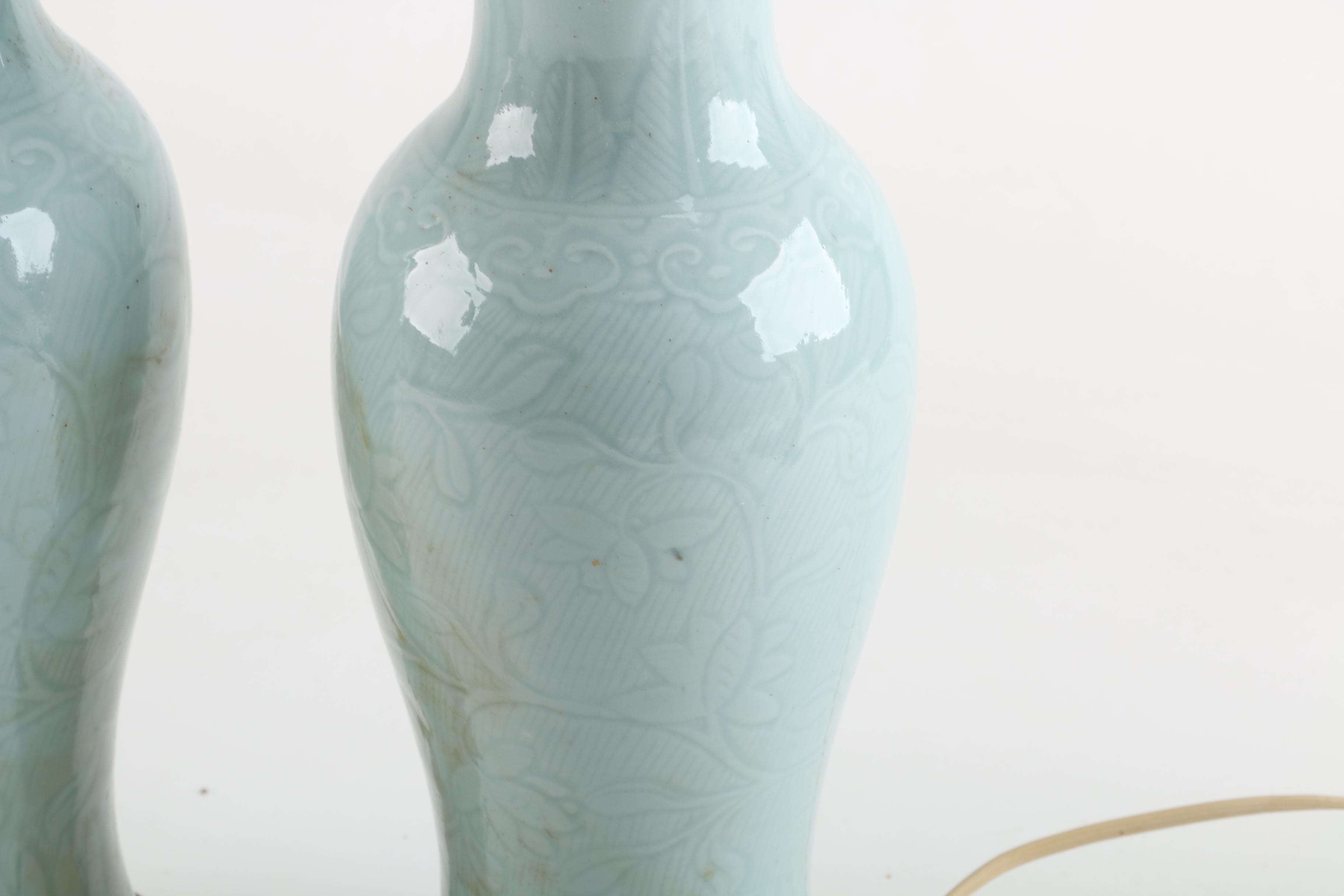 Chinese Celadon Ceramic Table Lamps