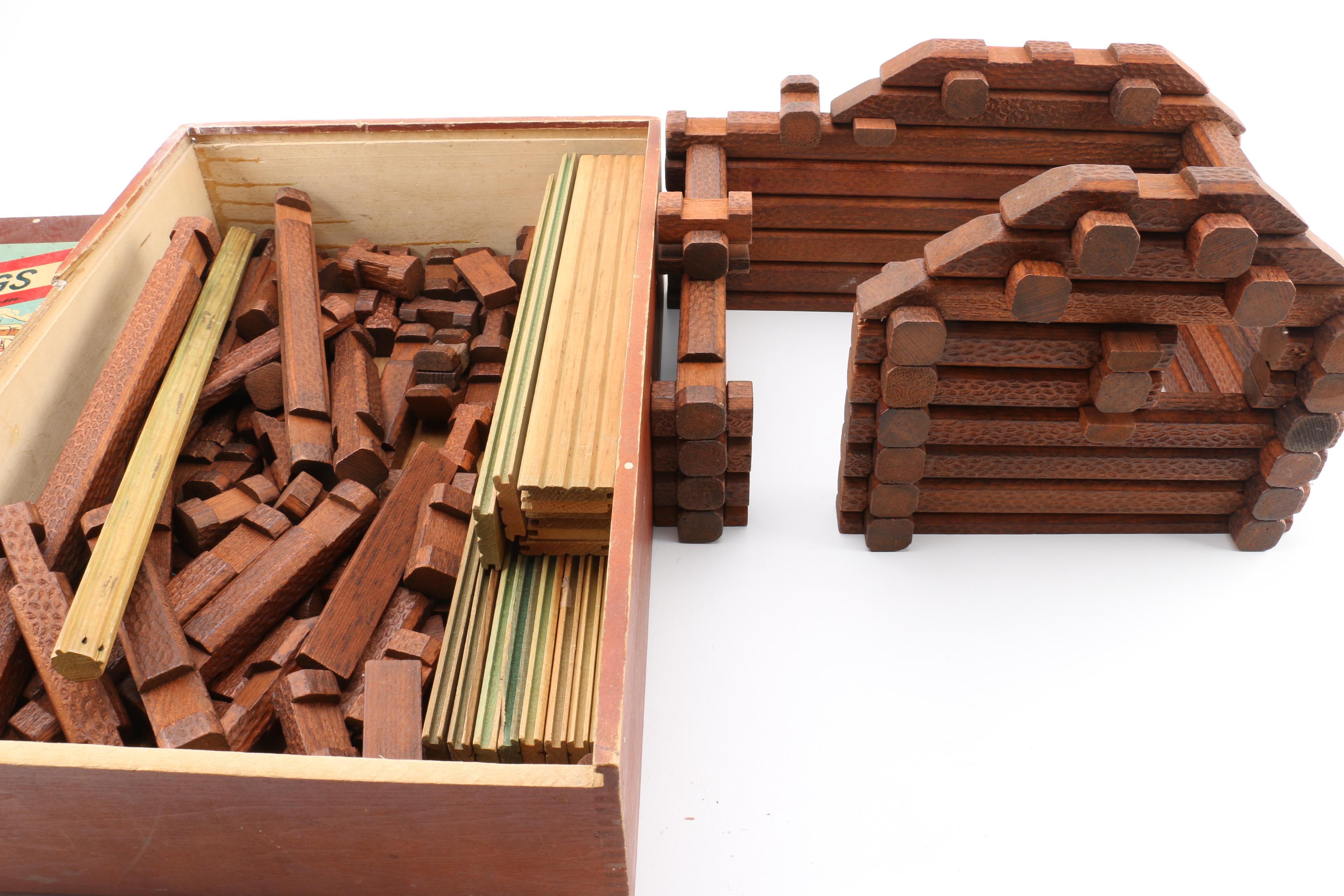 Mid 20th-Century American Logs Construction Set By Halsam in Wooden Box