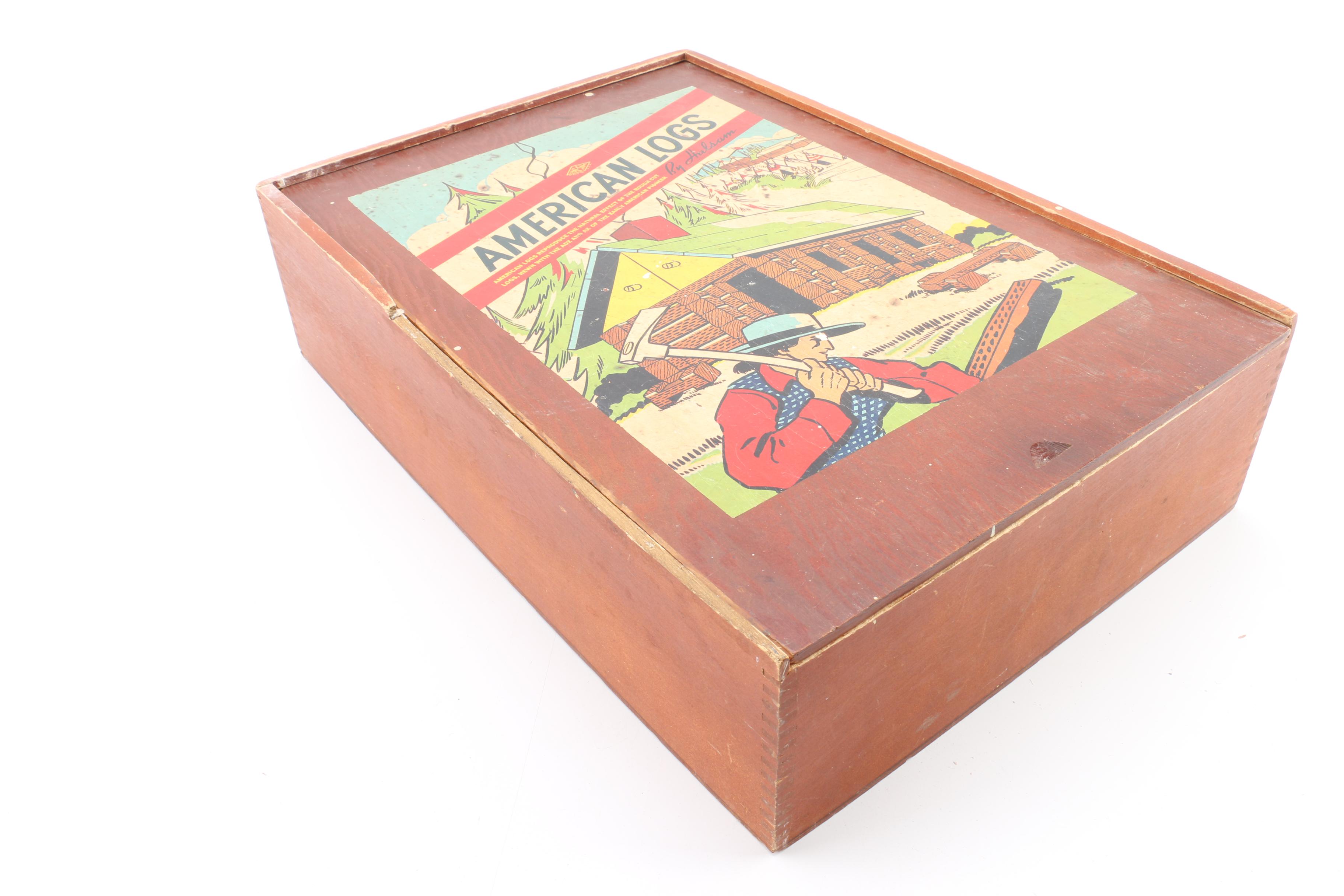 Mid 20th-Century American Logs Construction Set By Halsam in Wooden Box