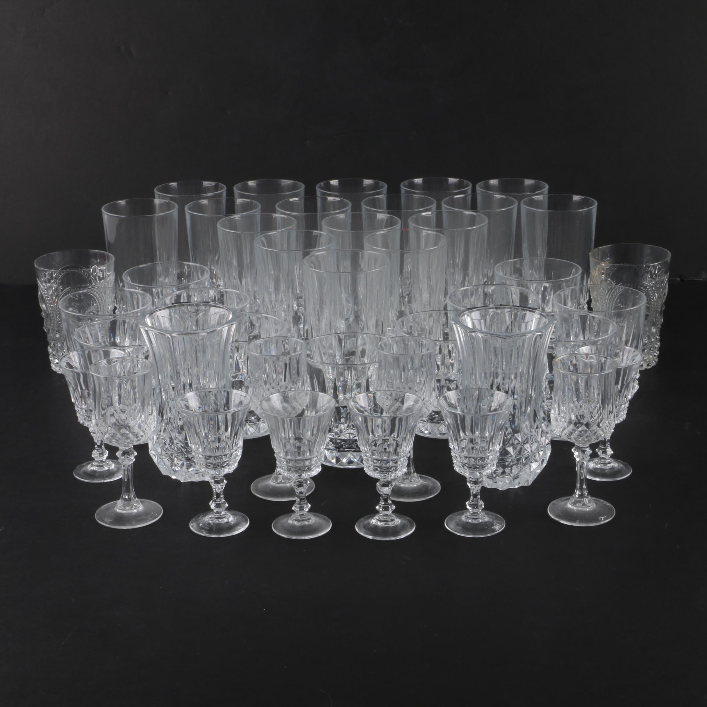 Crystal and Glass Drinkware Featuring Cristal d'Arques "Longchamp" Glasses