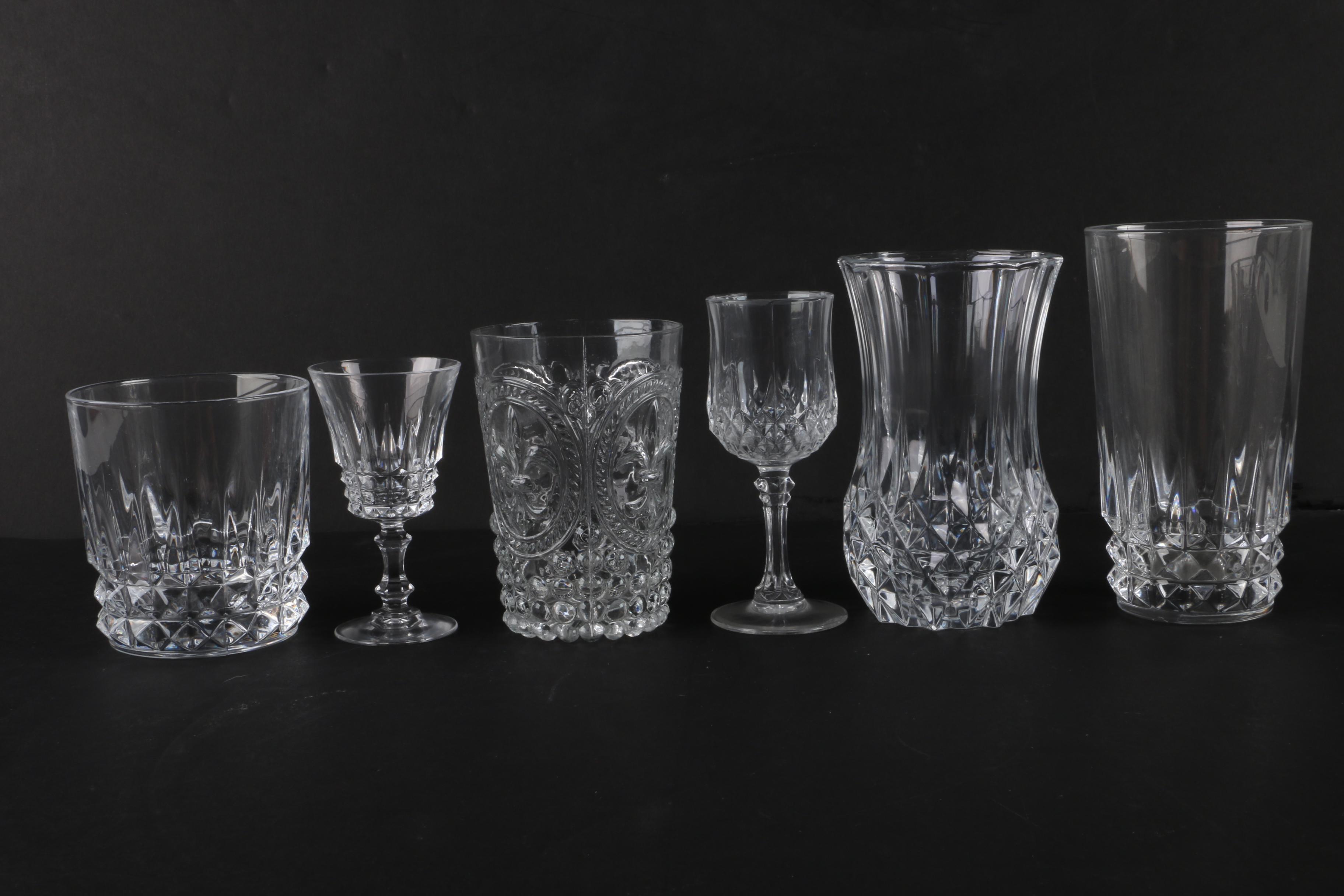 Crystal and Glass Drinkware Featuring Cristal d'Arques "Longchamp" Glasses