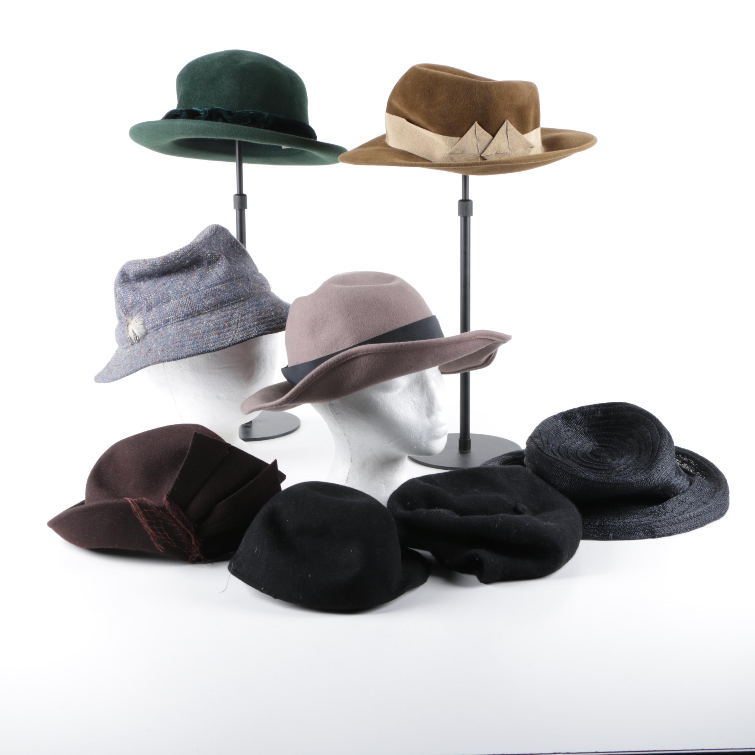 Group of Women's Vintage Hats Including R.H. Macy & Co., Jaeger and Irish Tweed