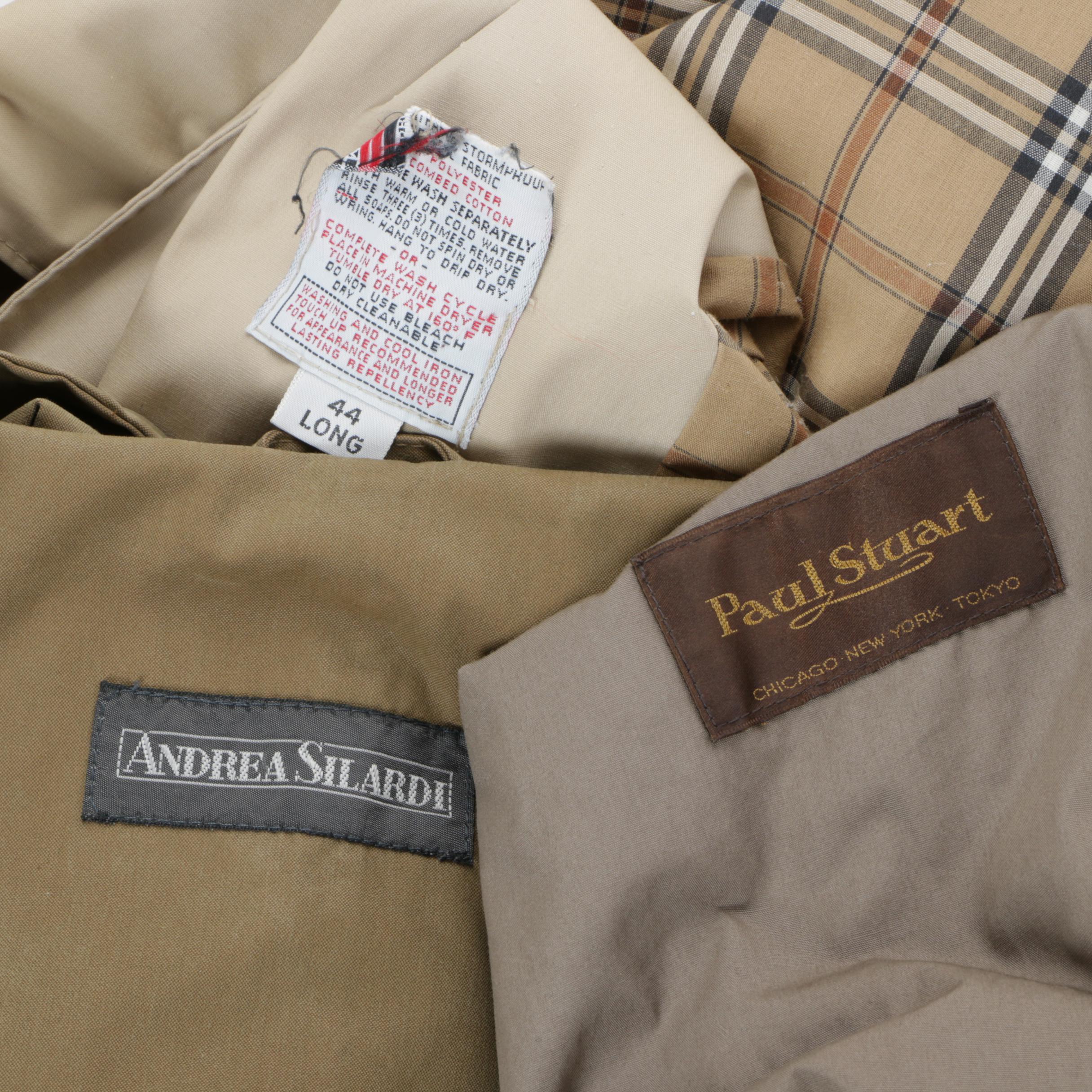 Men's Vintage Trench Coats Including Paul Stuart and Andrea Silardi