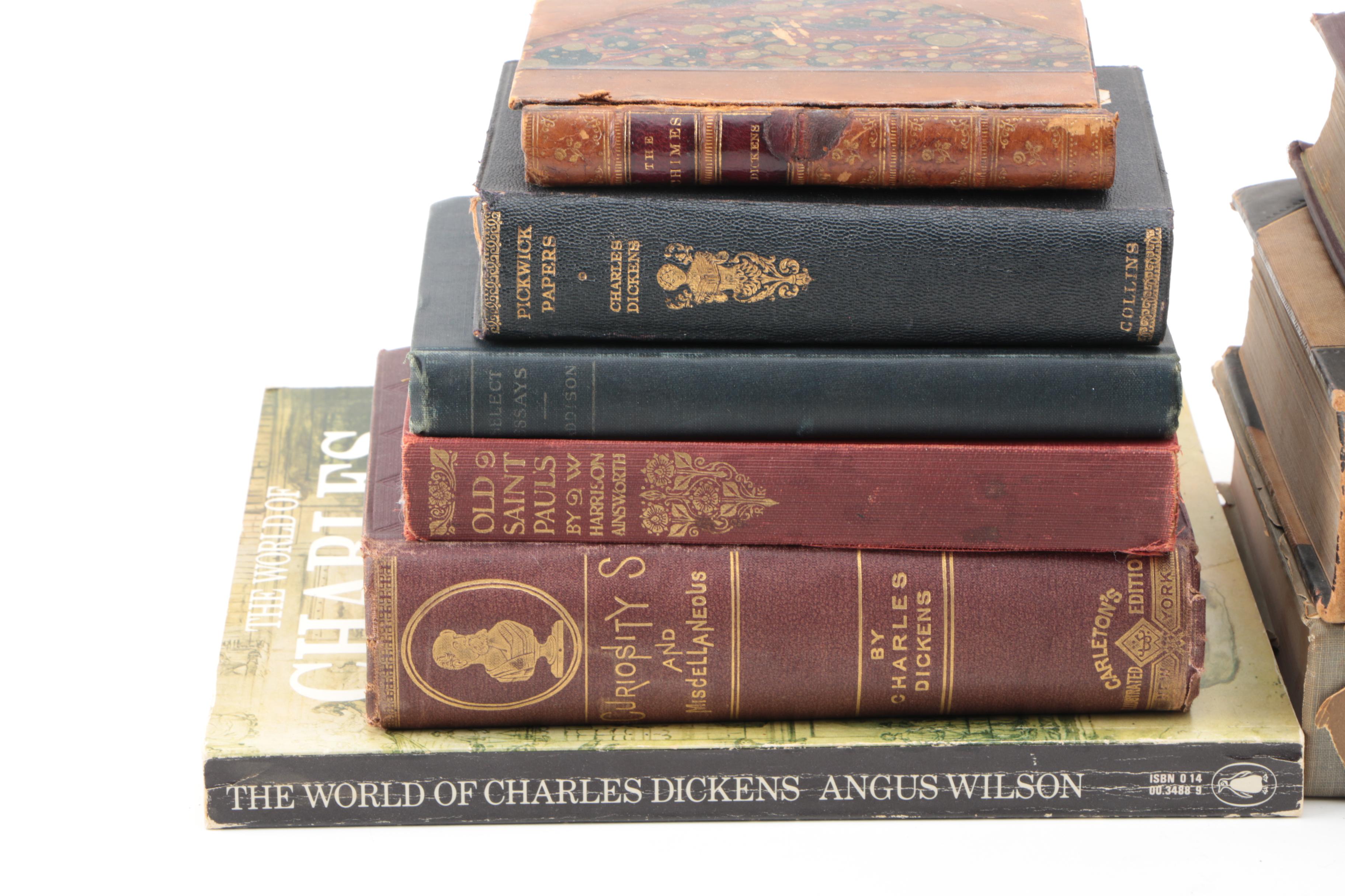 Antique Fiction and Non-Fiction Books Including "Pickwick Papers"
