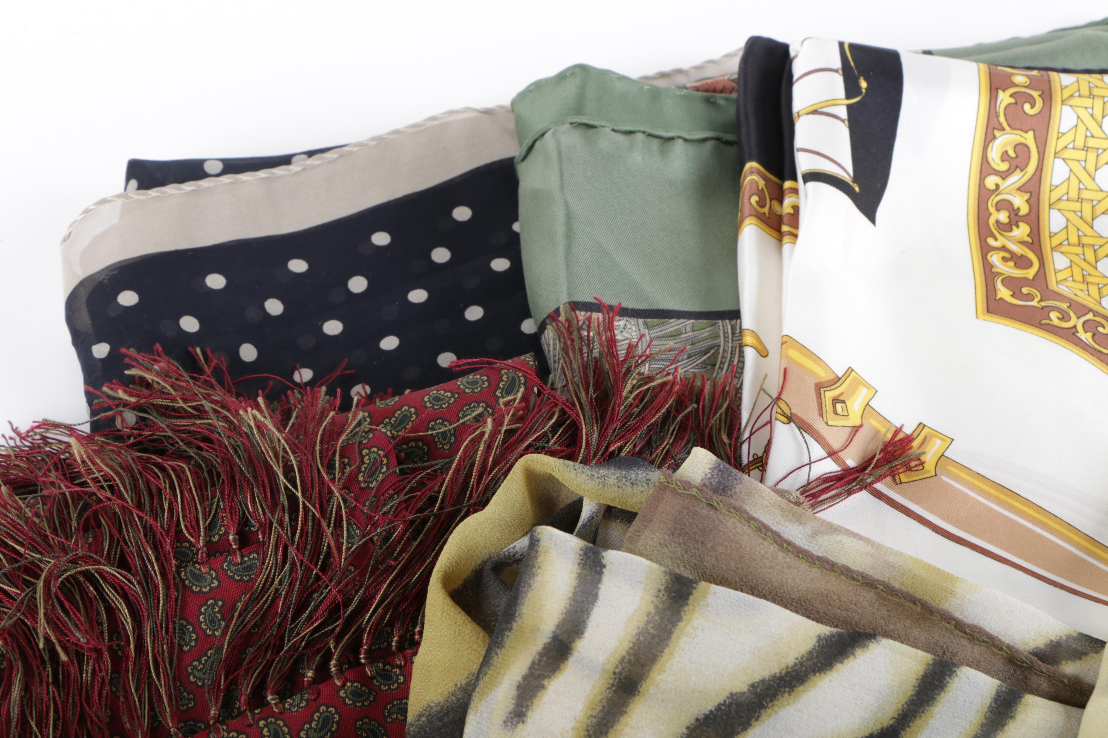 Thirteen Scarves Including Silk Styles by Jaeger and Liberty of London