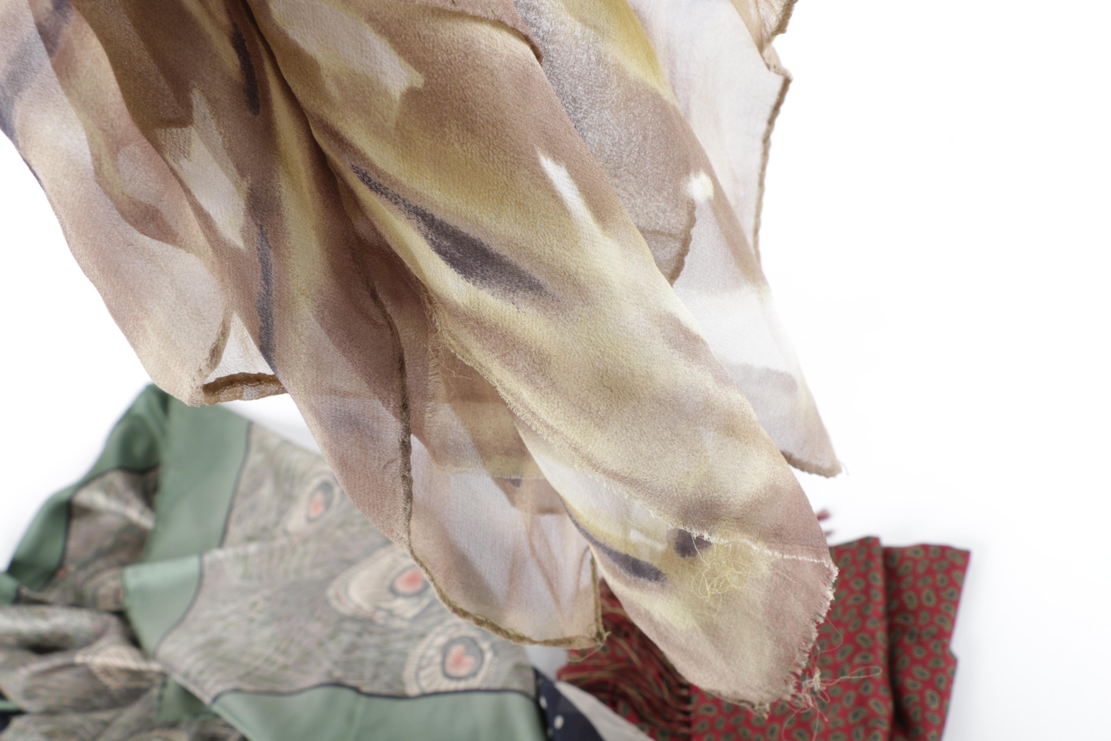 Thirteen Scarves Including Silk Styles by Jaeger and Liberty of London