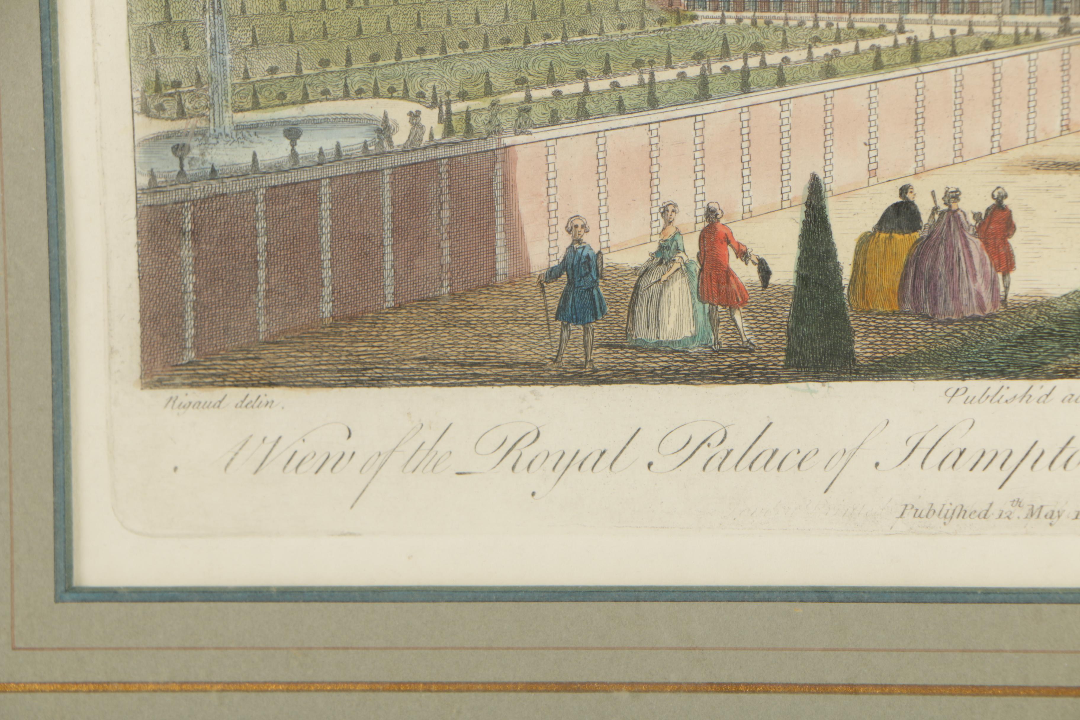 Intaglio Print After J. Rigaud "A View of the Royal Palace of Hampton Court"