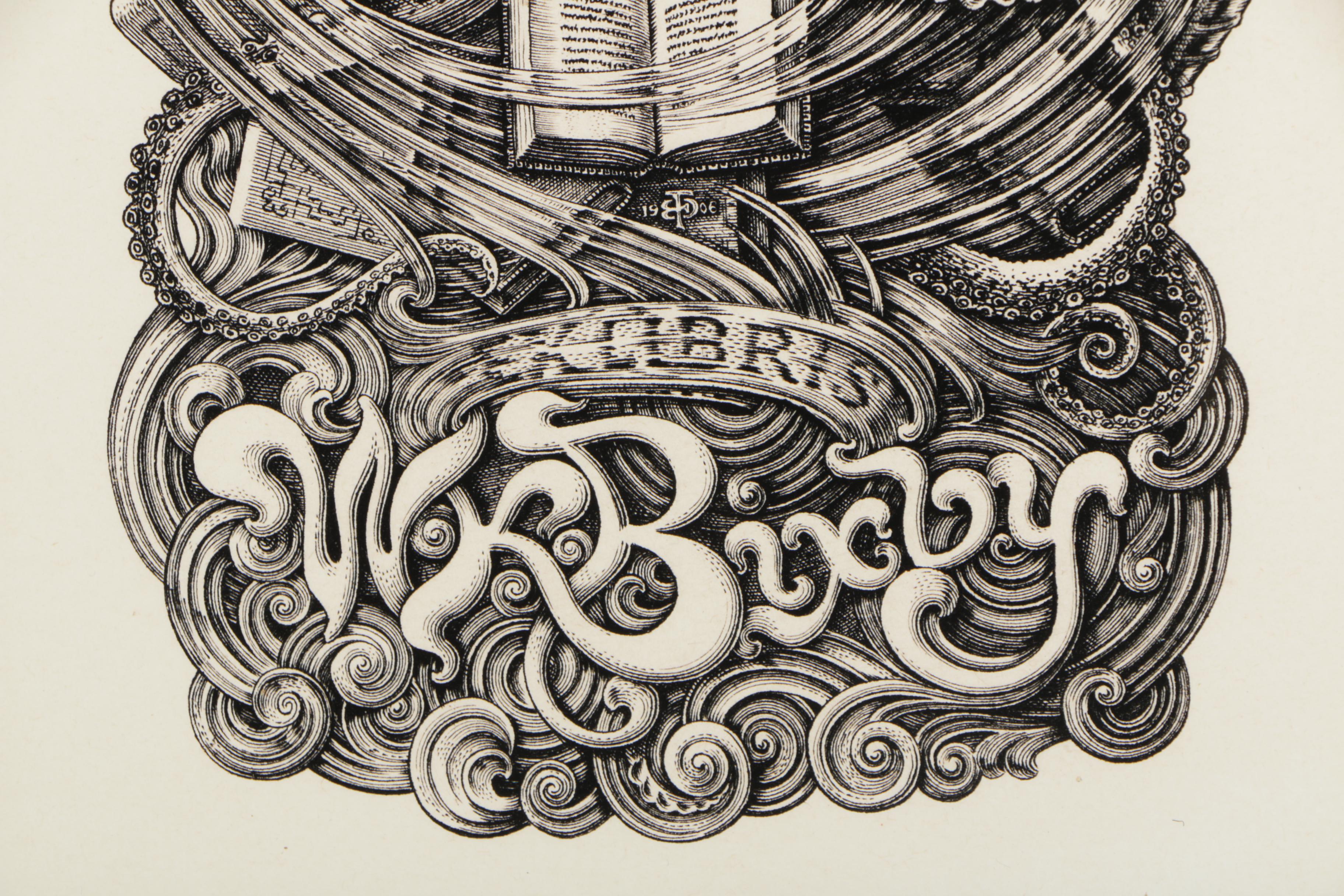 Lithograph After Edwin Davis French "Bookplate of W. K. Bixby"