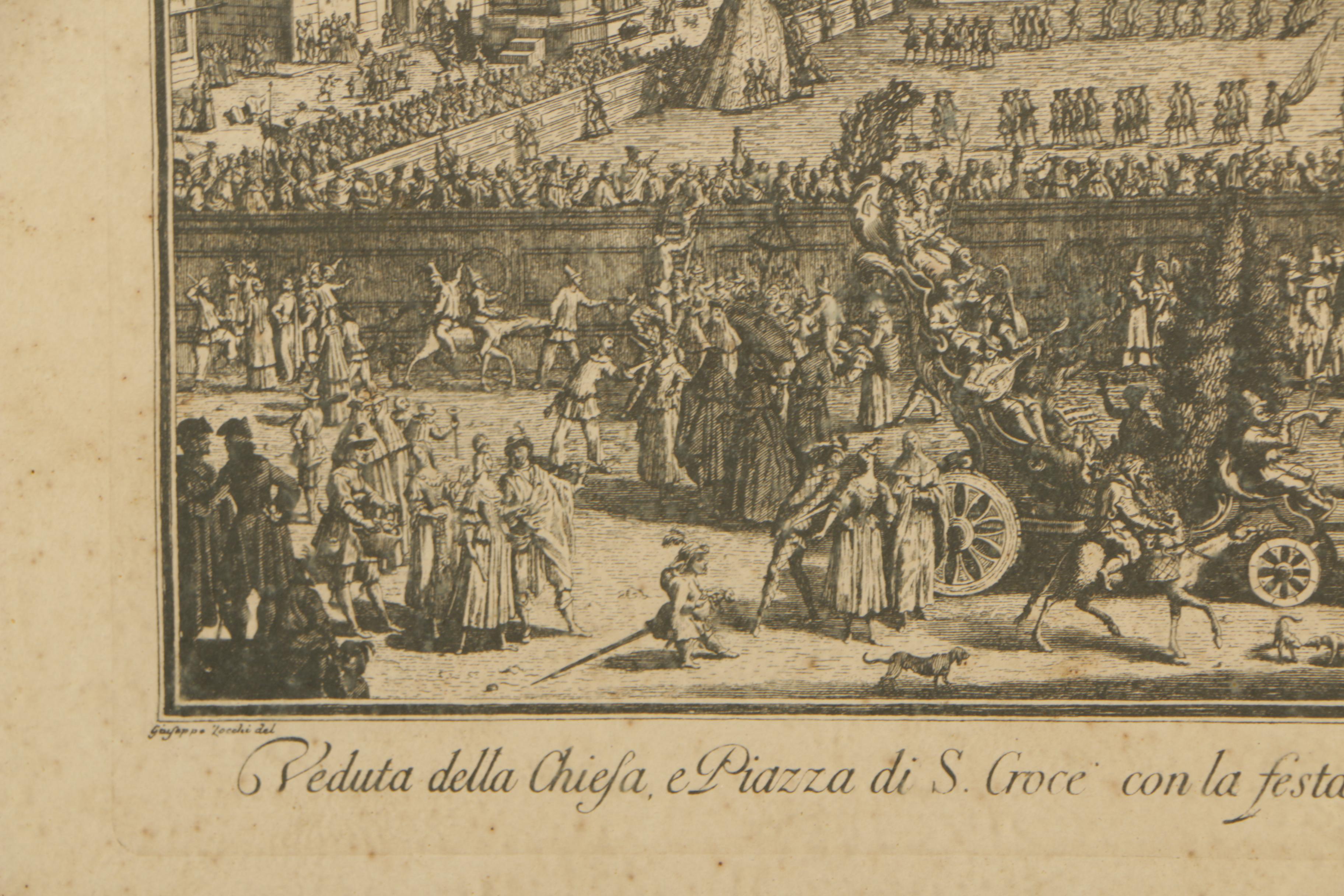 Lithograph After Giuseppe Zocchi "The Church and Piazza of Santa Croce"