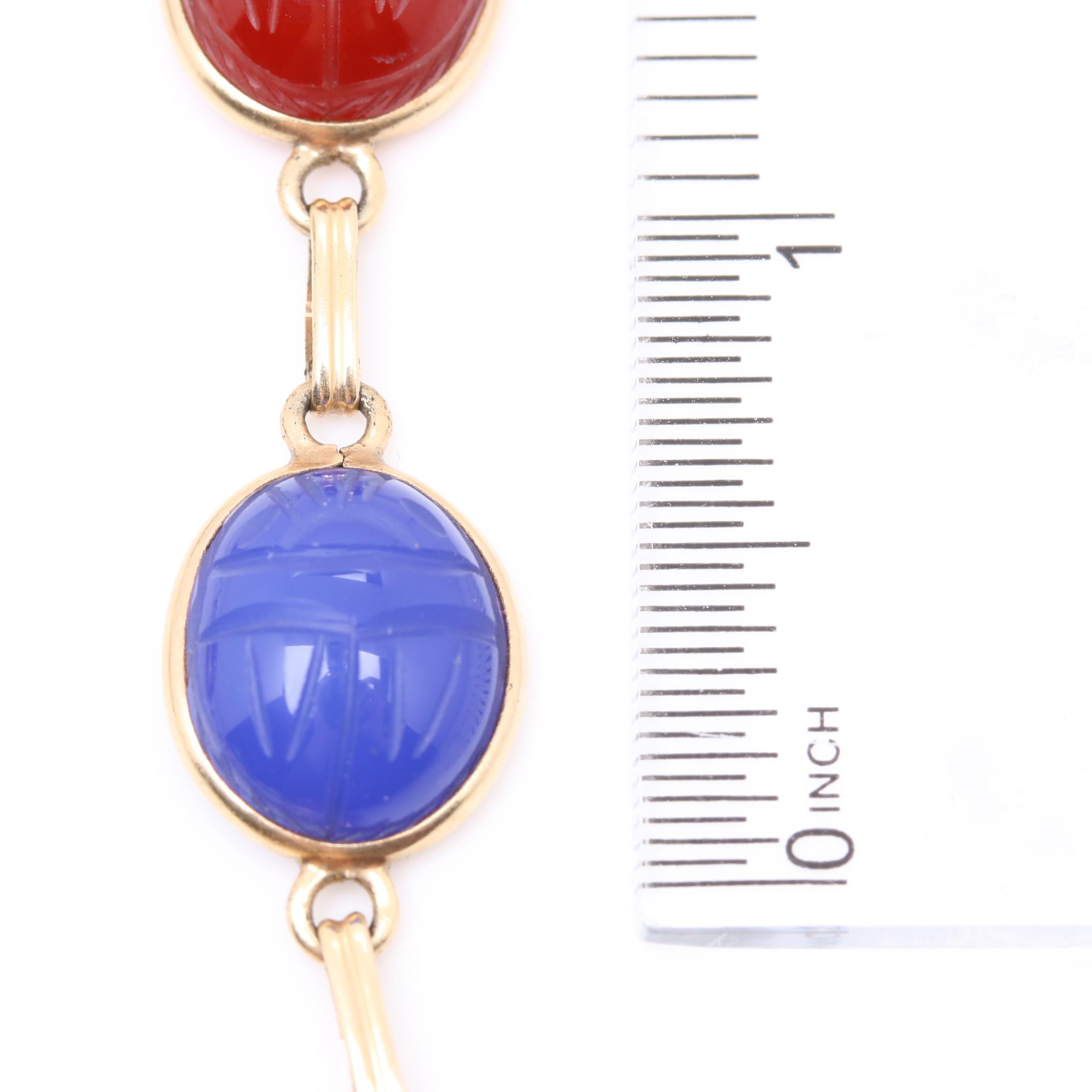 14K Yellow Gold Multi-Gemstone Carved Scarab Motif Bracelet