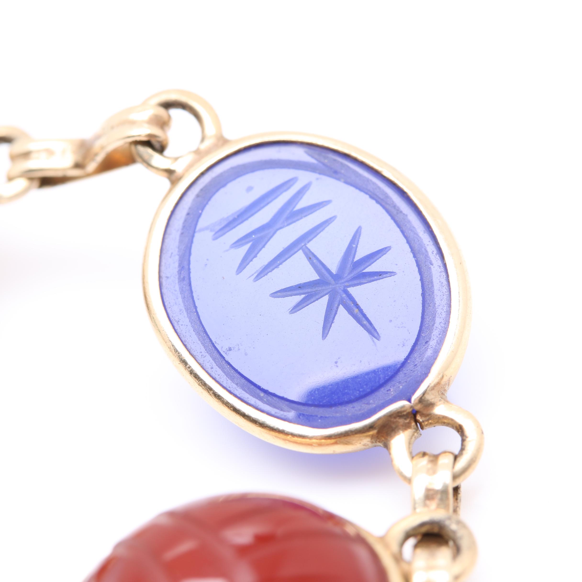 14K Yellow Gold Multi-Gemstone Carved Scarab Motif Bracelet