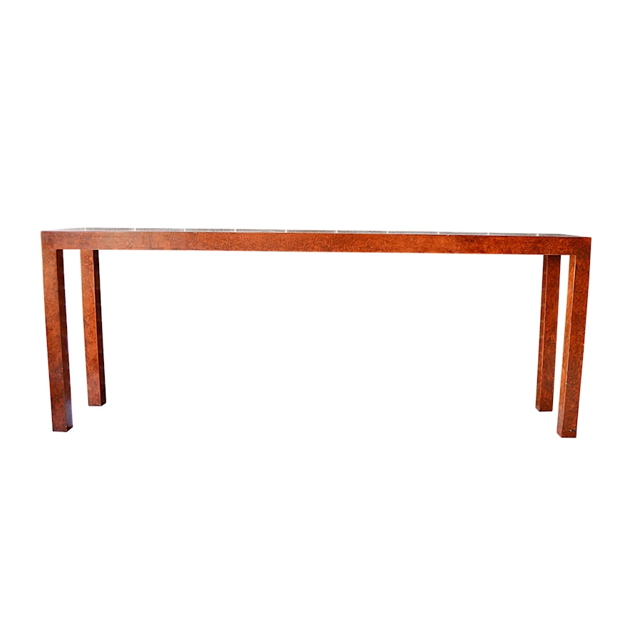 Mid Century Modern Custom Parsons Console Table in a Red Tortoise Finish