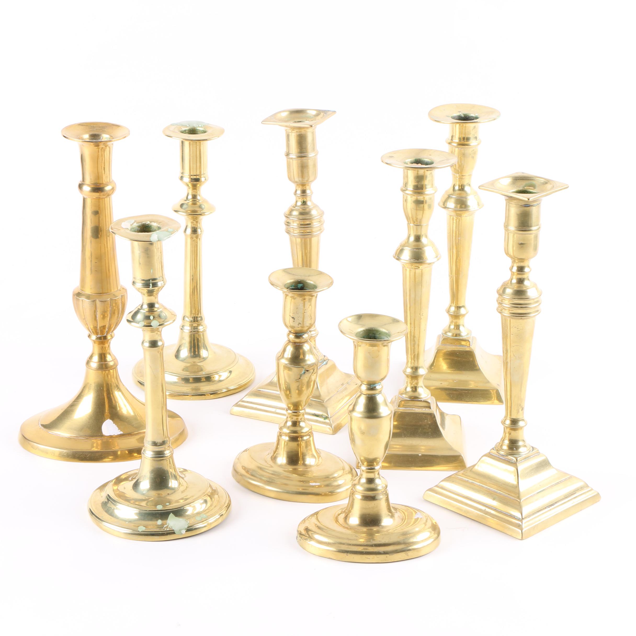 Vintage to Antique Brass Push Up Candlesticks Collection