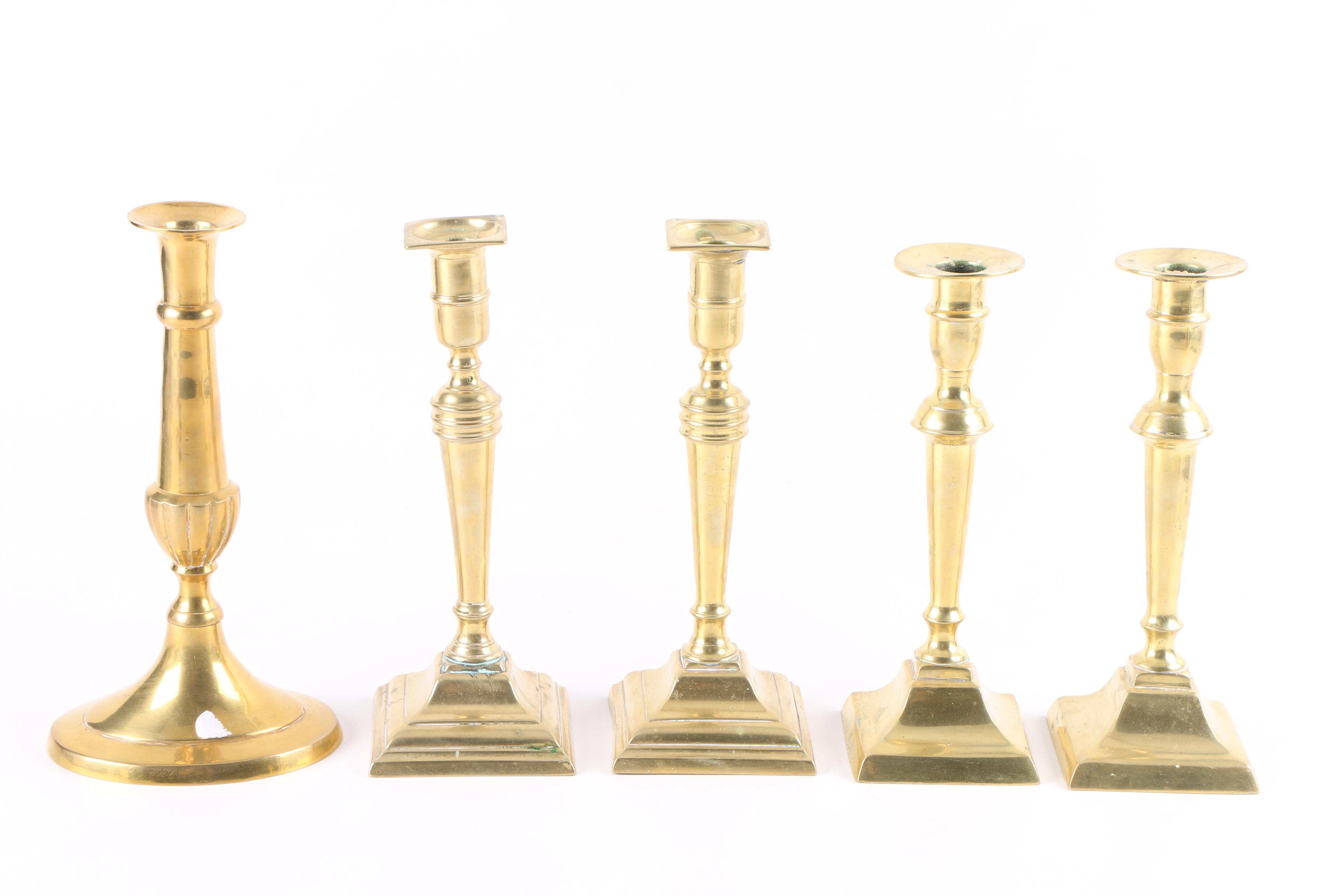 Vintage to Antique Brass Push Up Candlesticks Collection