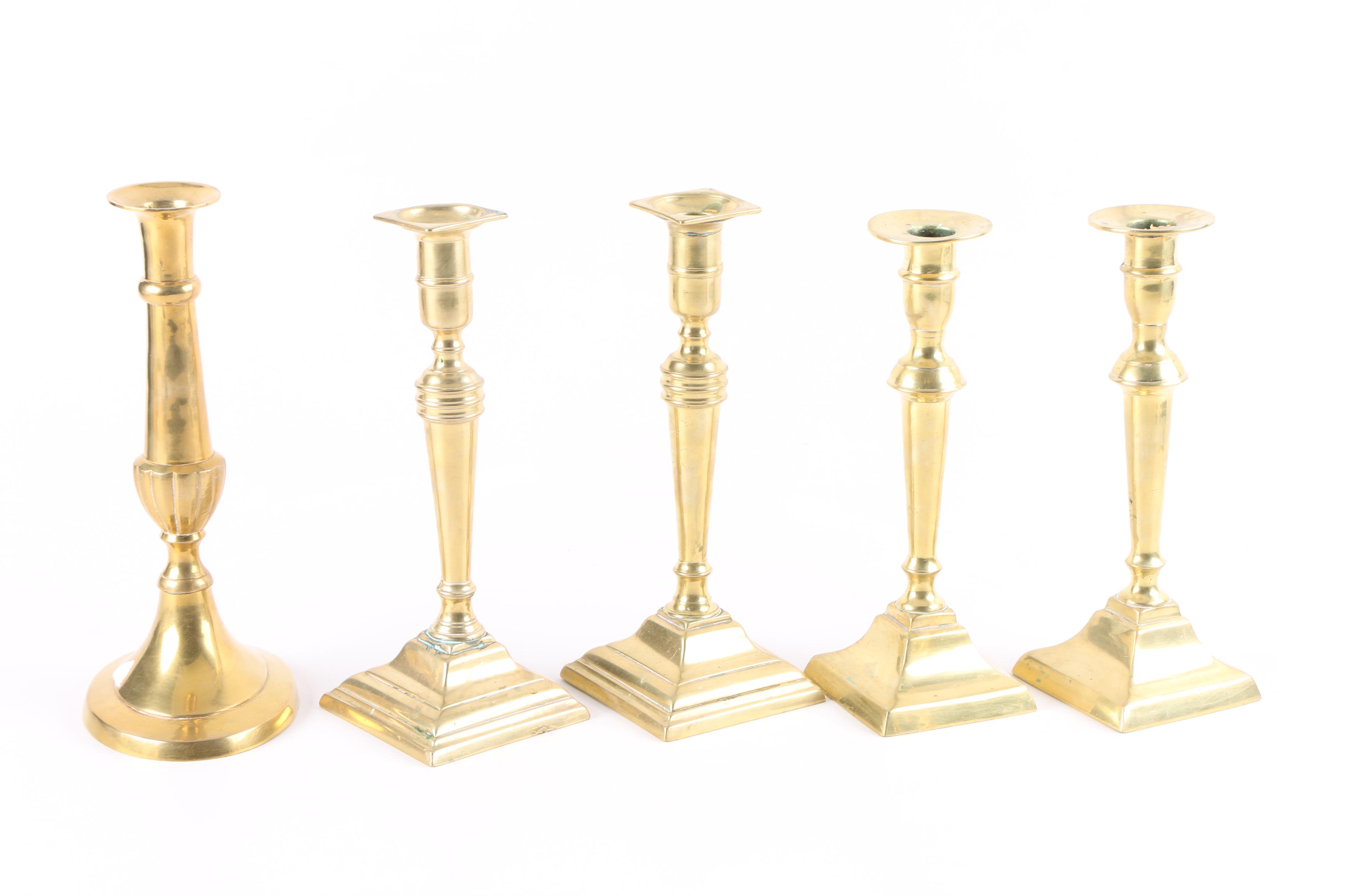 Vintage to Antique Brass Push Up Candlesticks Collection