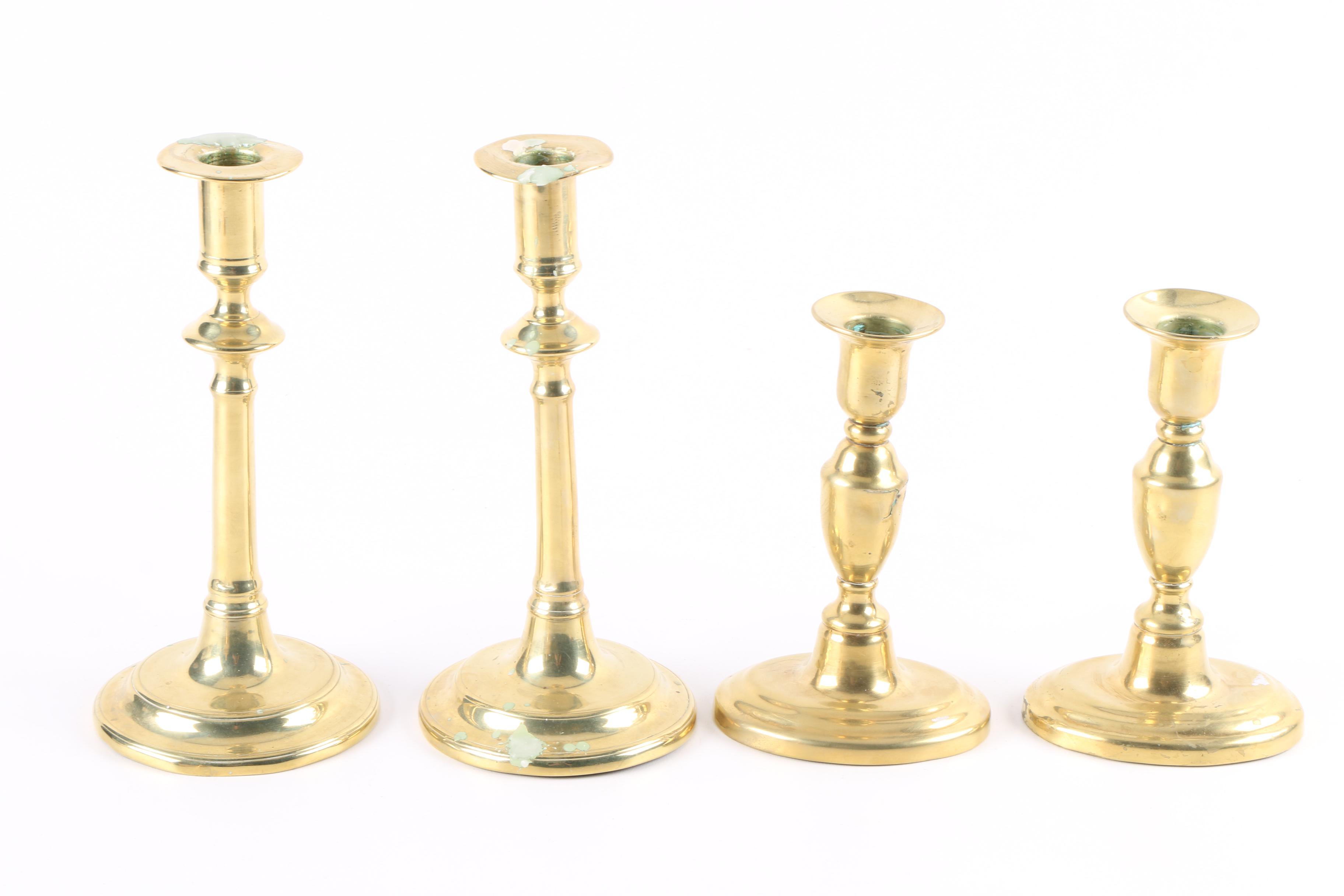 Vintage to Antique Brass Push Up Candlesticks Collection