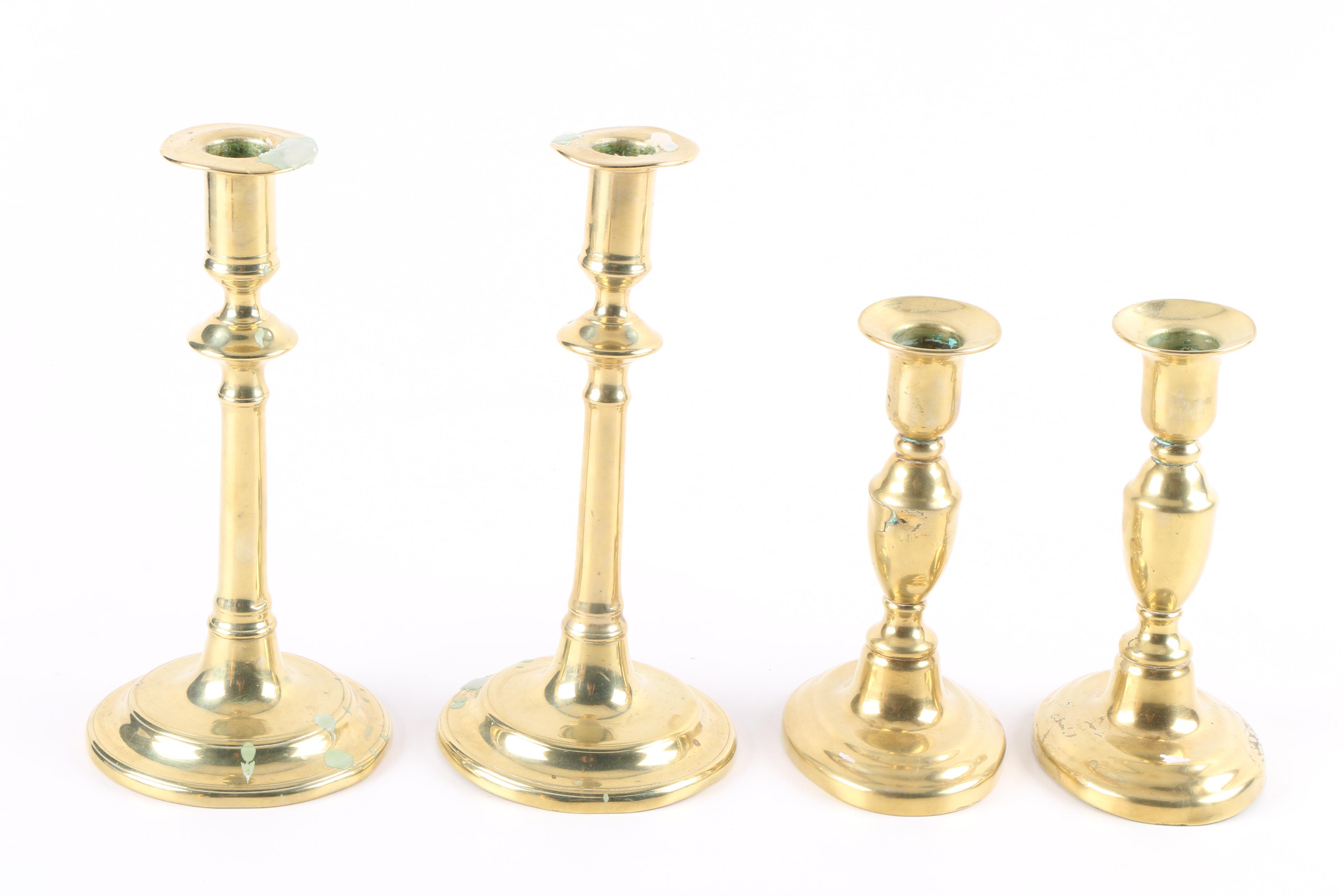 Vintage to Antique Brass Push Up Candlesticks Collection