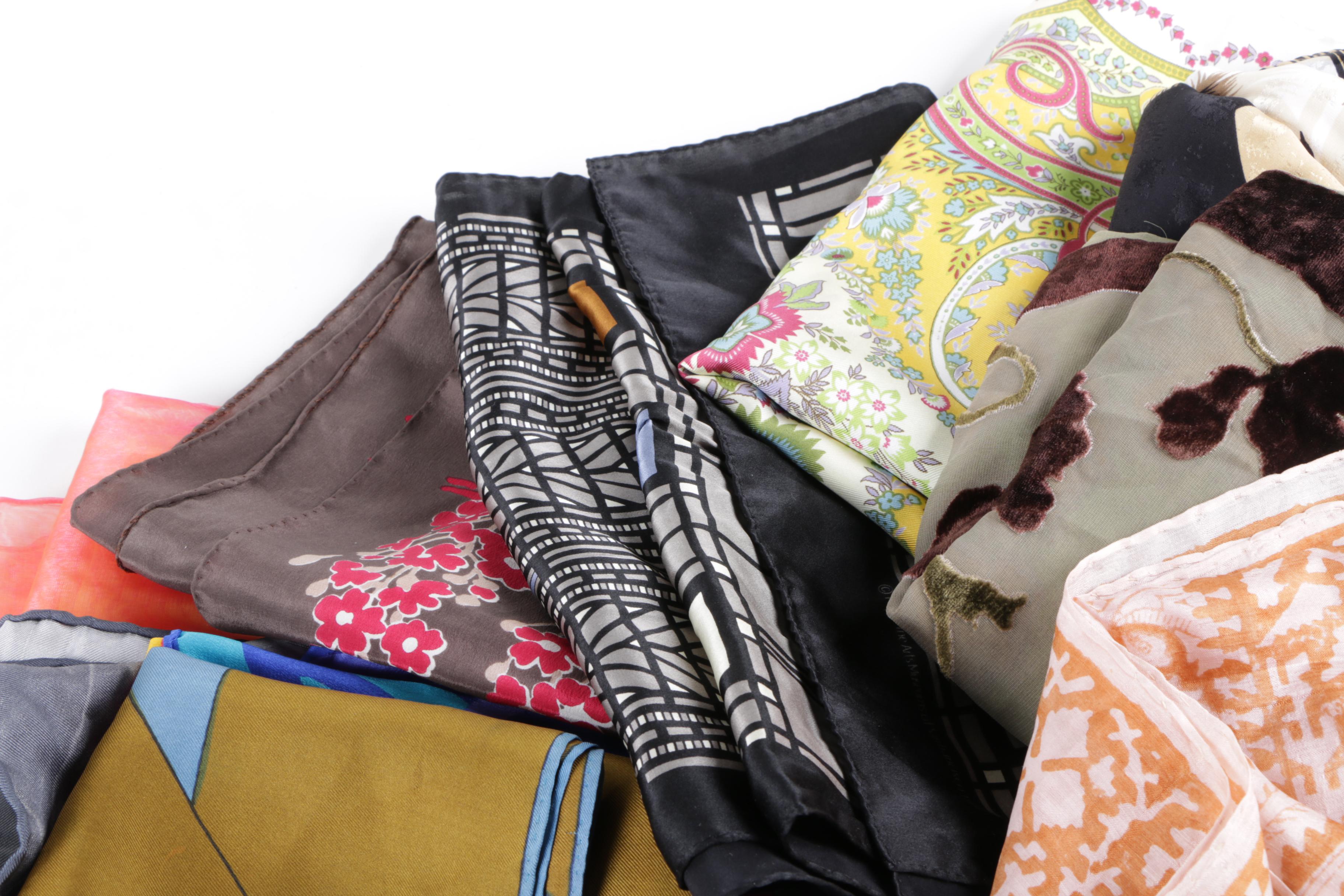 Women's Silk Fashion Scarves Including Vera Neumann, Jaeger, Etro and Claiborne