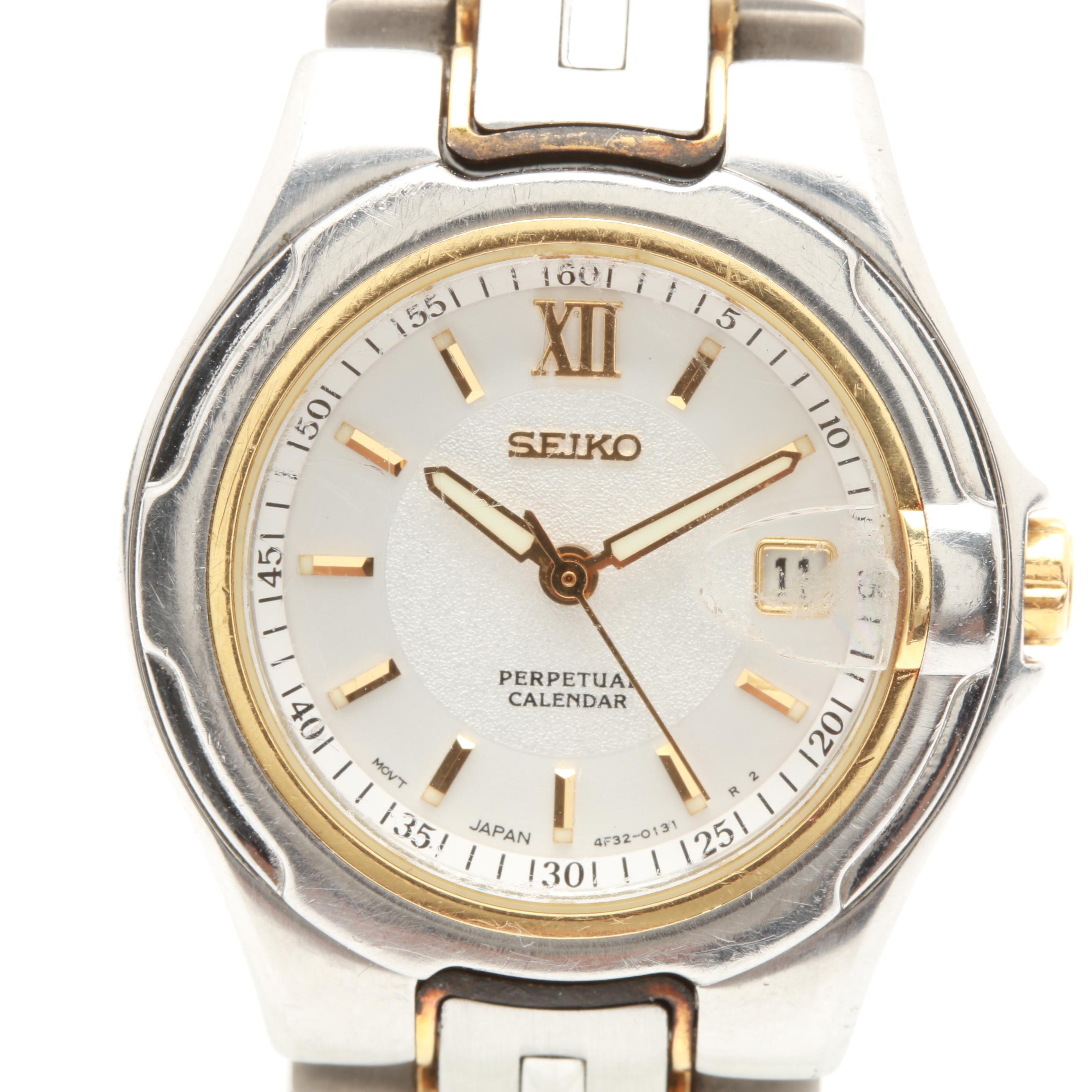 Seiko Perpetual Calendar Stainless Steel and 18K Yellow Gold Watch