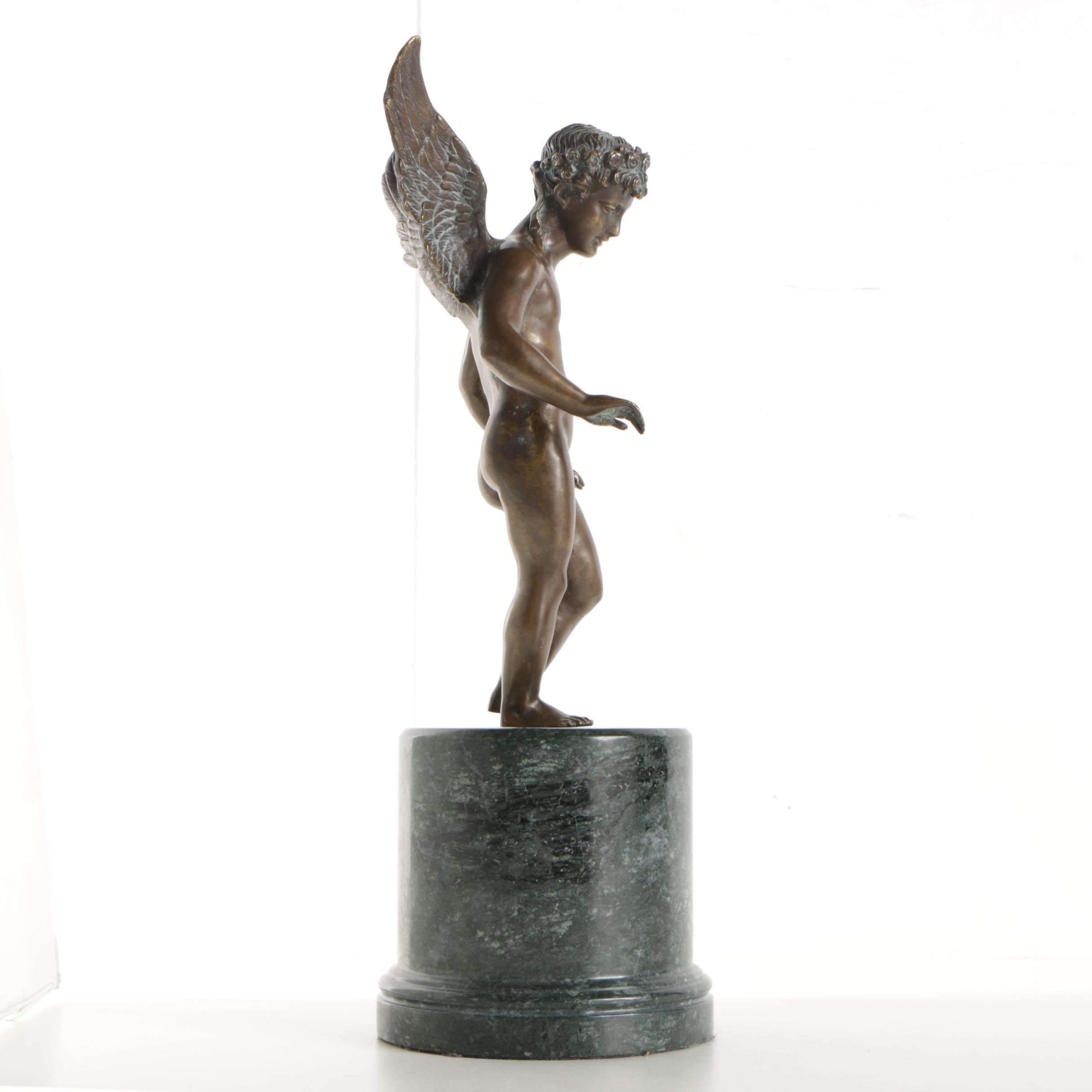 Late 20th Century Patinated Brass Sculpture of Cherub