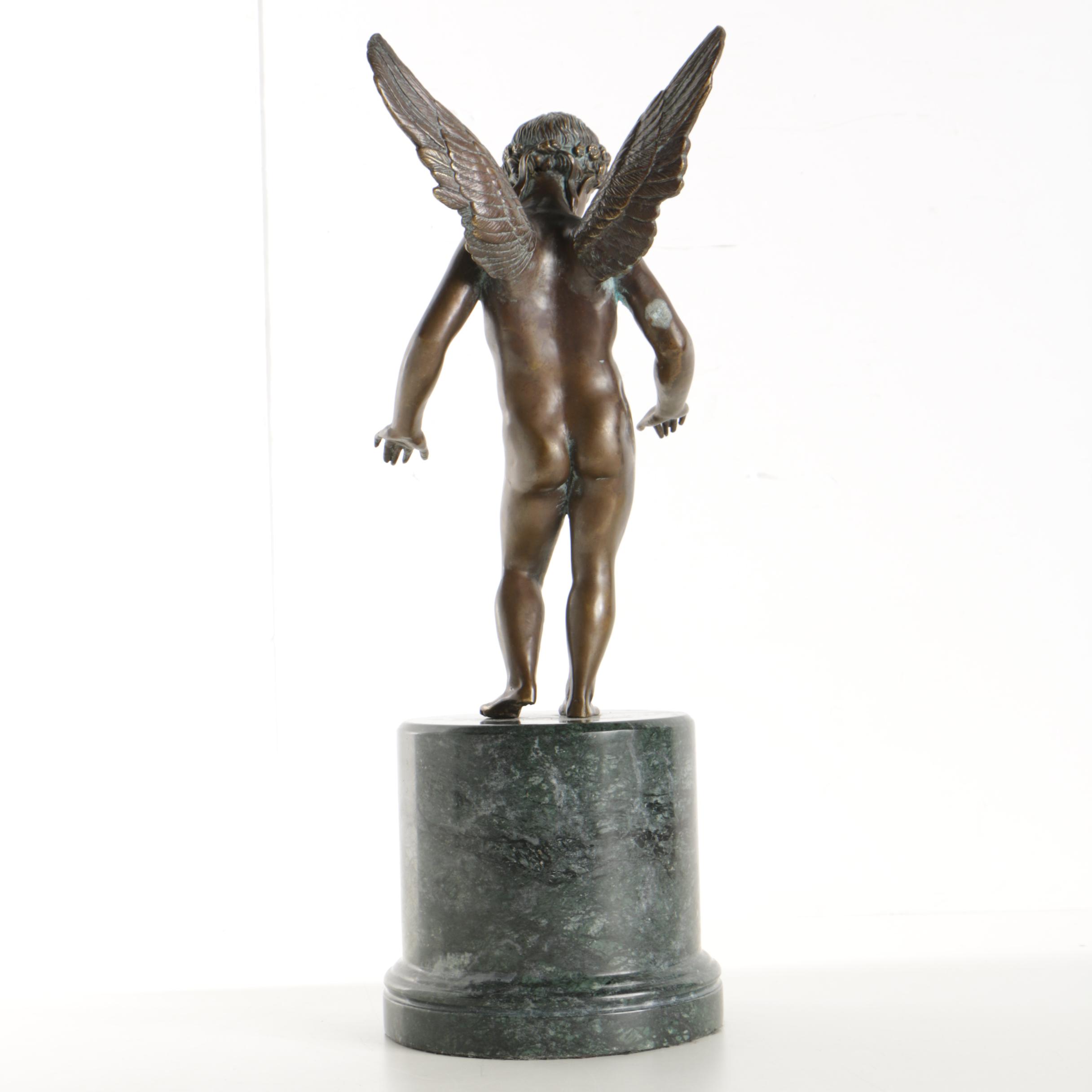 Late 20th Century Patinated Brass Sculpture of Cherub