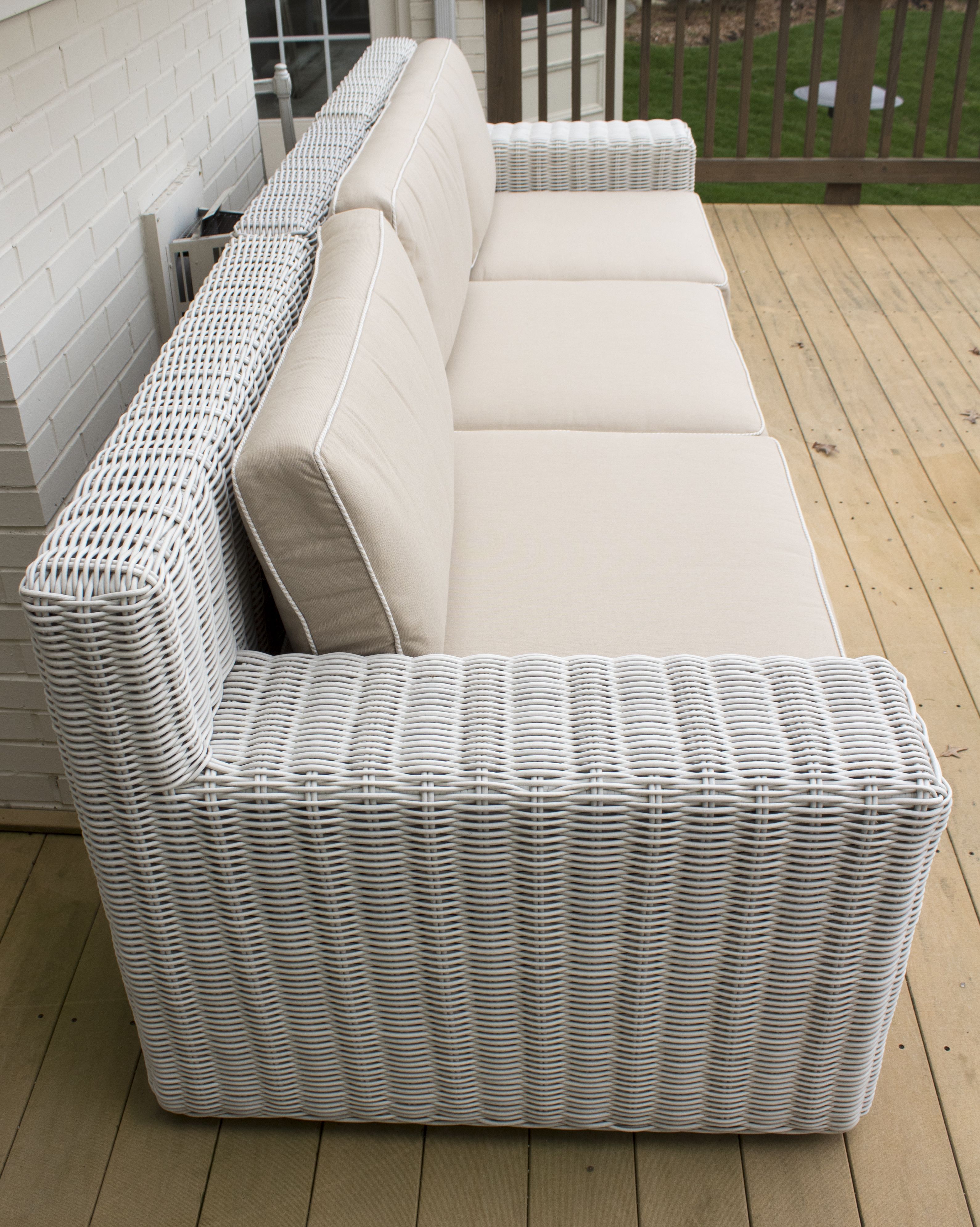 Frontgate Three-Piece Wicker Patio Sofa and All-Weather Cushions