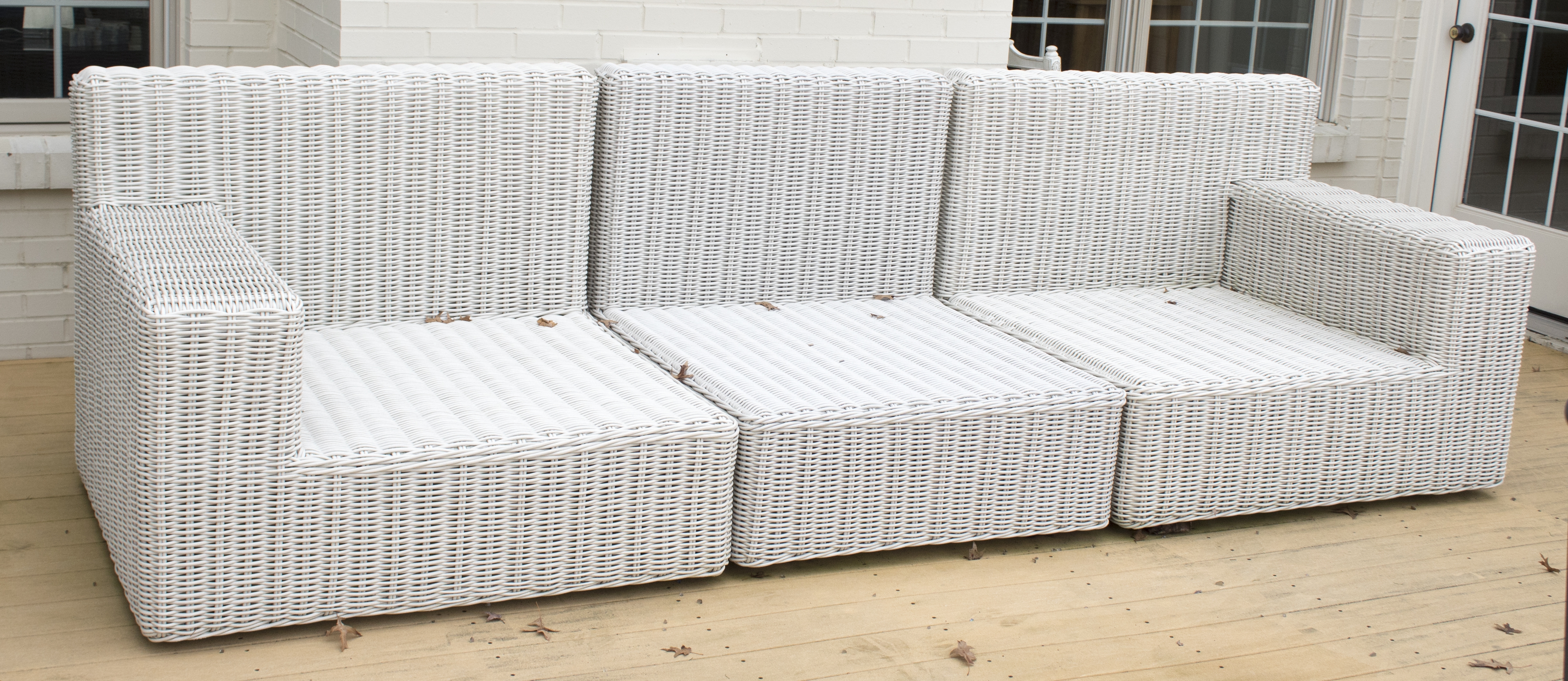 Frontgate Three-Piece Wicker Patio Sofa and All-Weather Cushions