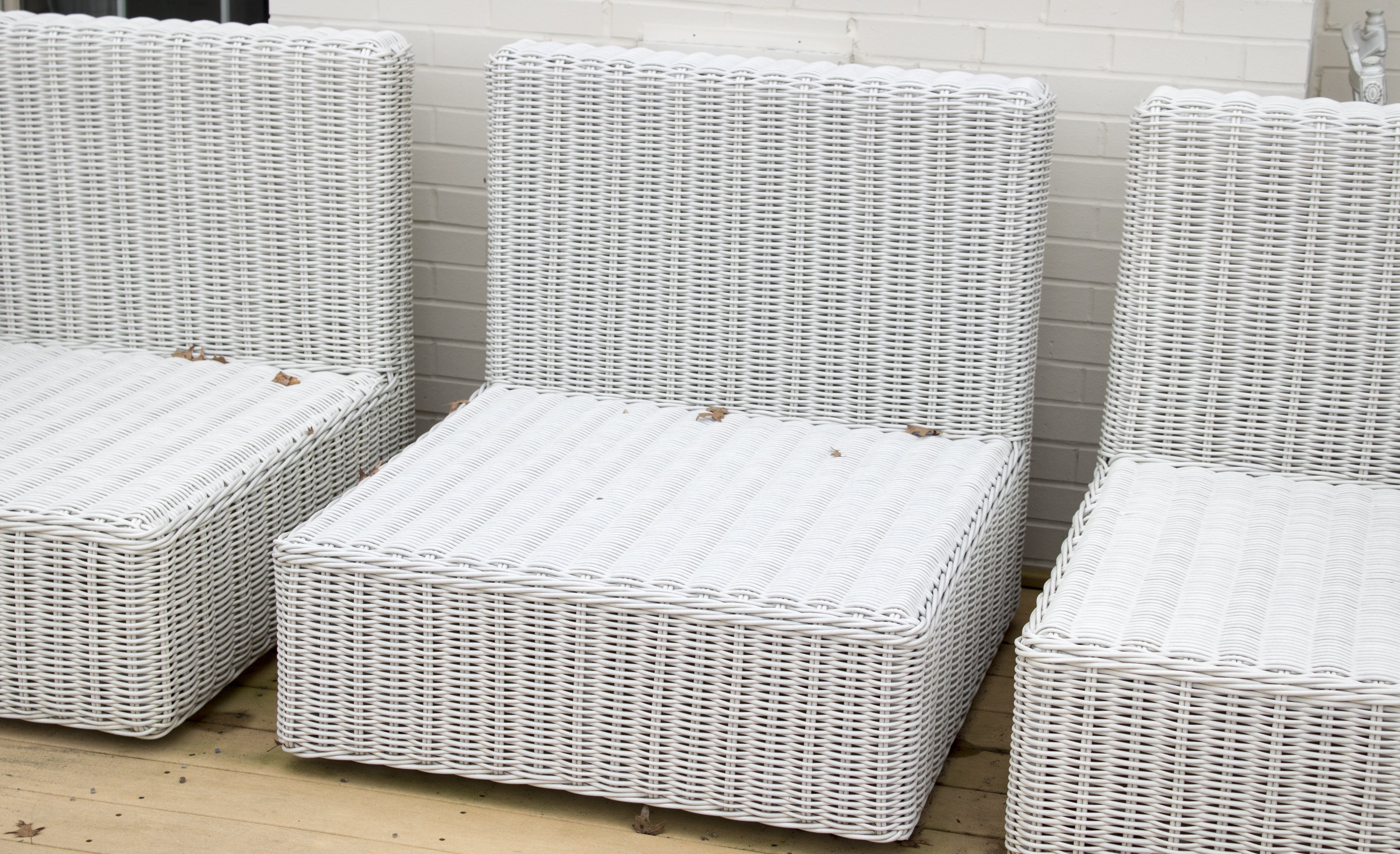 Frontgate Three-Piece Wicker Patio Sofa and All-Weather Cushions