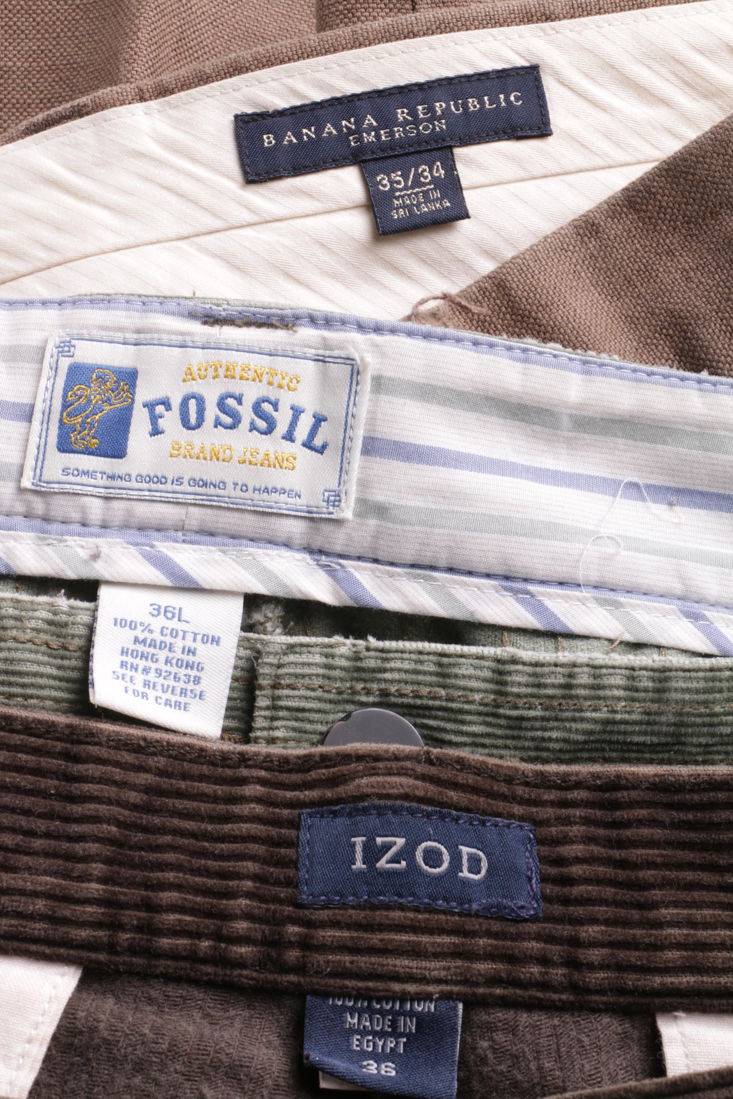 Seven Pairs of Men's Casual and Corduroy Pants Including Banana Republic and Gap