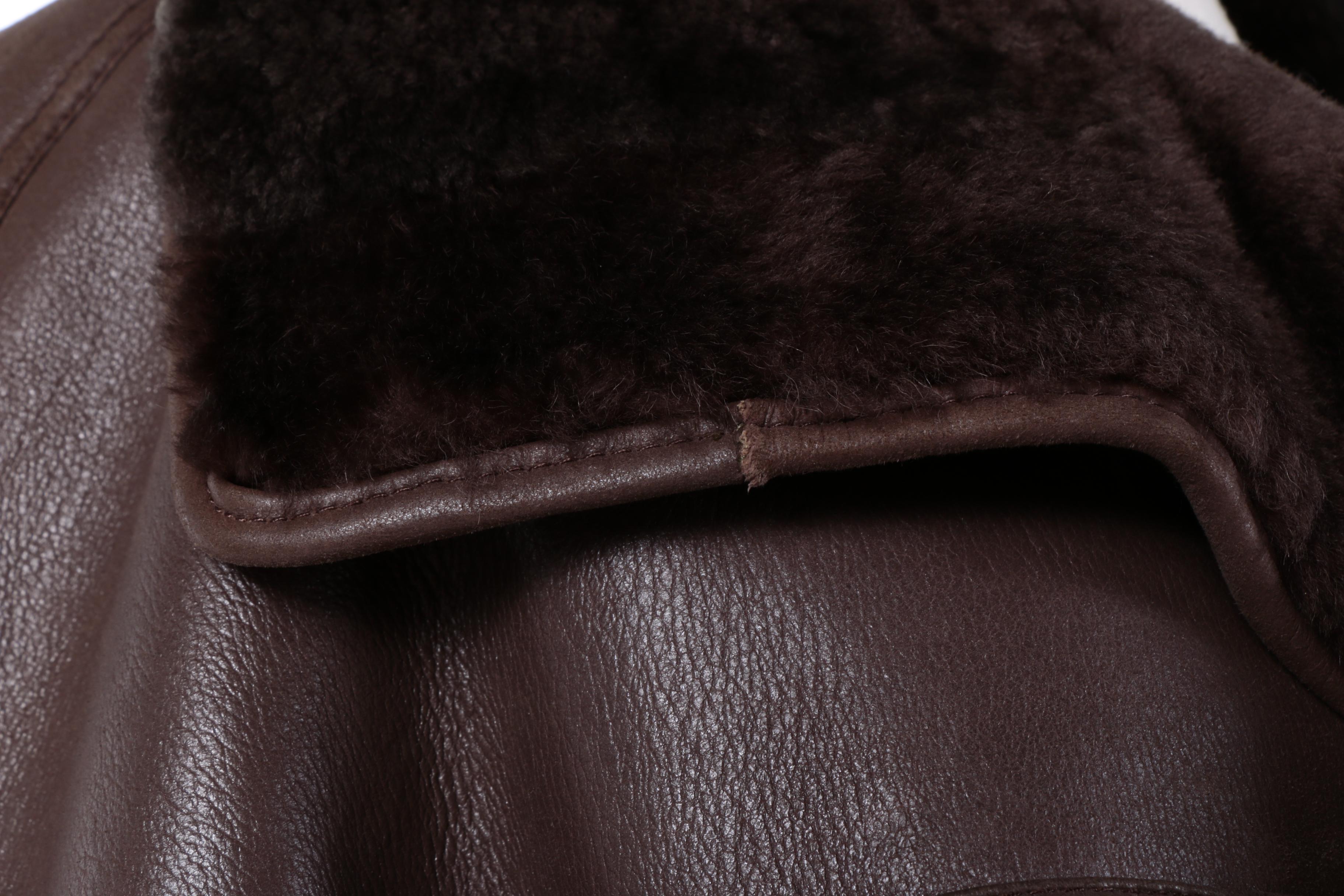 Women's Vintage Brown Leather Coat with Sheared Sheepskin Fur Lining